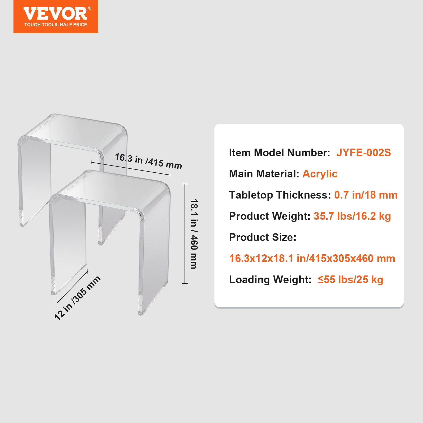 VEVOR Acrylic End Table, 2 pcs C-Shaped Lucite Side Tables, Clear Acrylic Side Table for Drink, Food, Snack used in Living Room, Bedroom, and Study 7