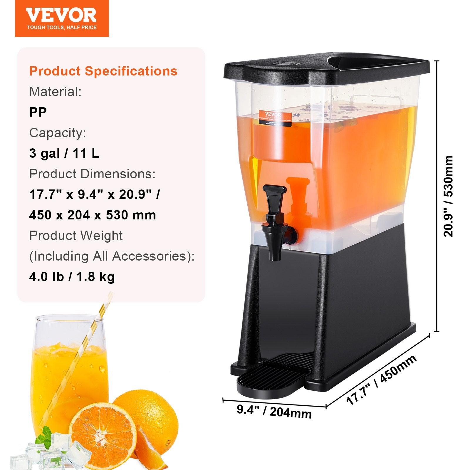 VEVOR Beverage Dispenser, 3 Gallon Drink Dispenser for Parties, Plastic Juice Dispenser with Stand Spigot Lid, Iced Tea Lemonade Juice Water Dispenser, for Restaurants, Hotels, Parties 6