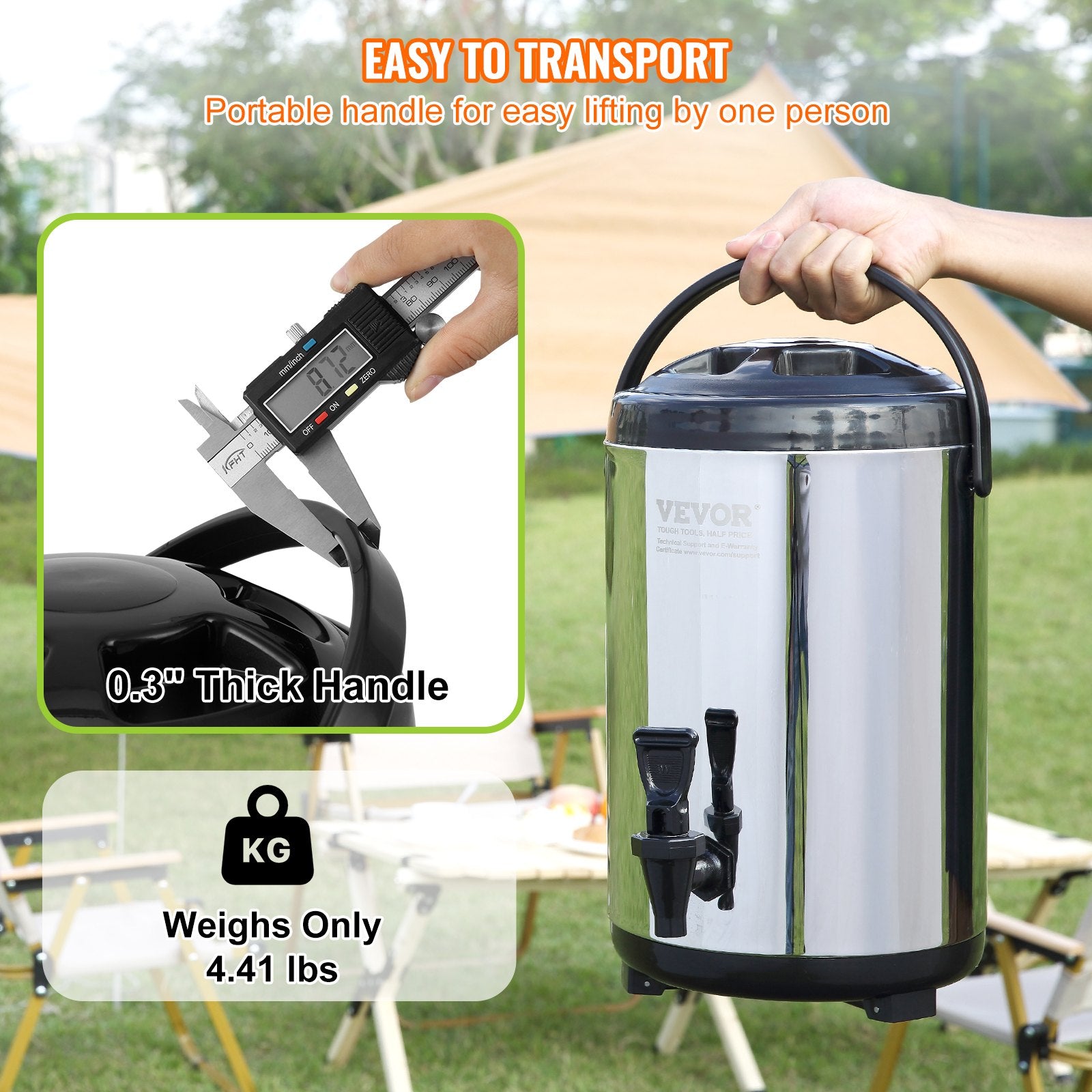 VEVOR Stainless Steel Insulated Beverage Dispenser, 7.6 Liter, Thermal Hot and Cold Drink Server Dispenser with Spigot Handle, Food-grade for Hot Tea Coffee Water Restaurant Drink Shop 6