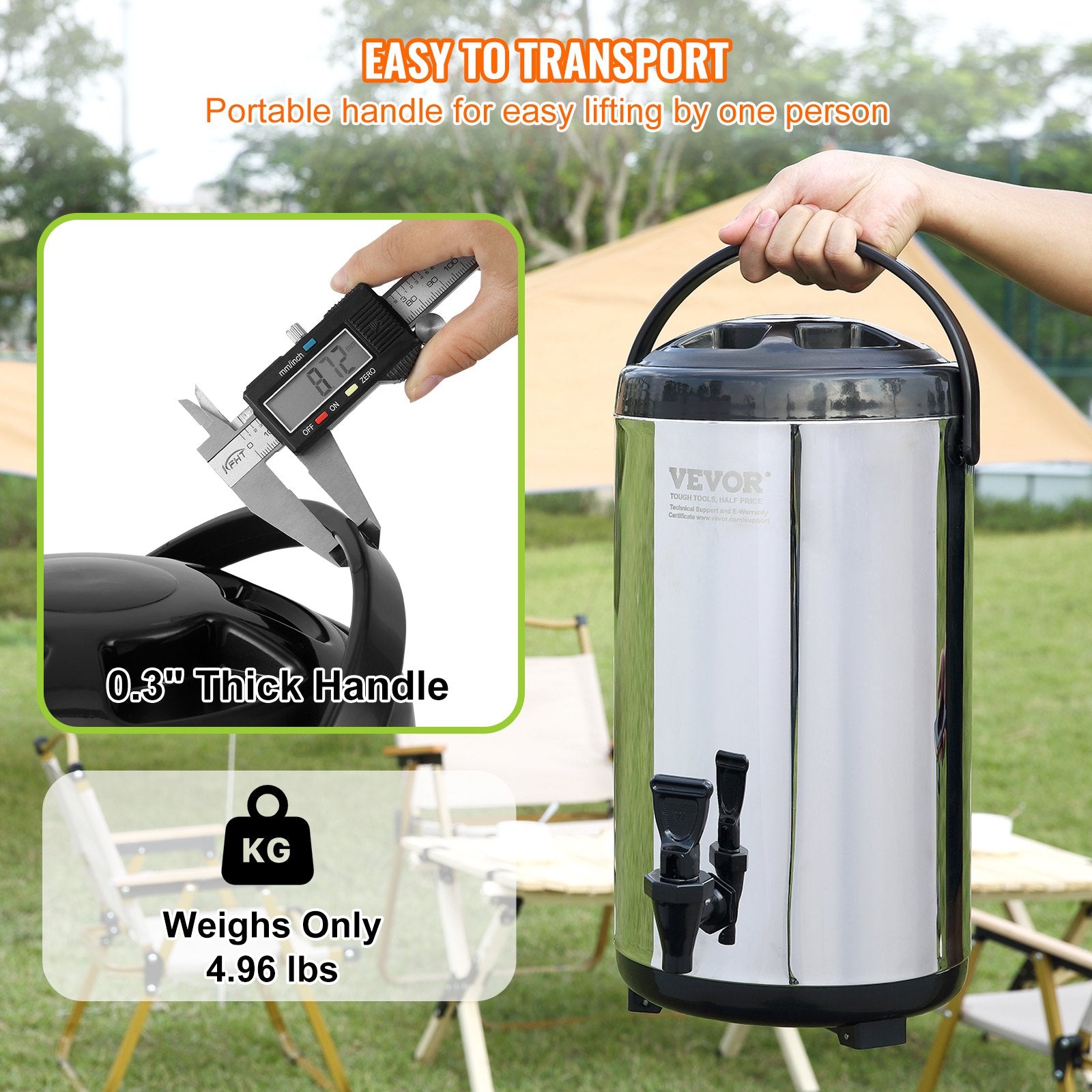 VEVOR Stainless Steel Insulated Beverage Dispenser, 9.2 Liter, Thermal Hot and Cold Drink Server Dispenser with Spigot Handle, Food-grade for Hot Tea Coffee Water Restaurant Drink Shop 6