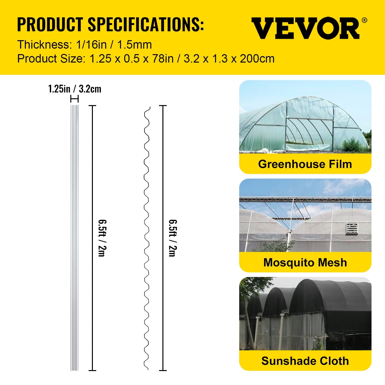 VEVOR Spring Wire and Lock Channel, 2m Spring Lock & U-Channel Bundle for Greenhouse, 40 Packs PE Coated Spring Wire & Aluminum Alloy Channel,Plastic Poly Film or Shade Cloth Attachment with Screw 7