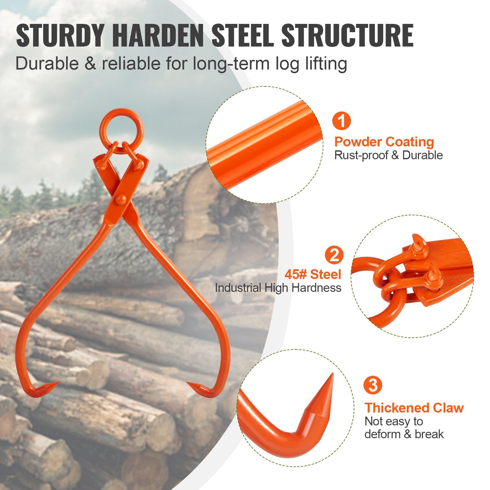 VEVOR Log Skidding Tongs, 81.3cm 2 Claw Log Lifting Tongs, Heavy Duty Steel Lumber Skidding Tongs, 700 kg Loading Capacity, Log Lifting, Handling, Dragging & Carrying Tool 4