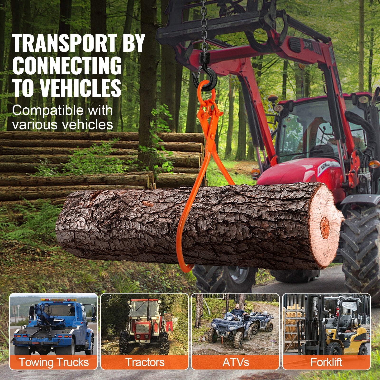 VEVOR Log Skidding Tongs, 81.3cm 2 Claw Log Lifting Tongs, Heavy Duty Steel Lumber Skidding Tongs, 700 kg Loading Capacity, Log Lifting, Handling, Dragging & Carrying Tool 5