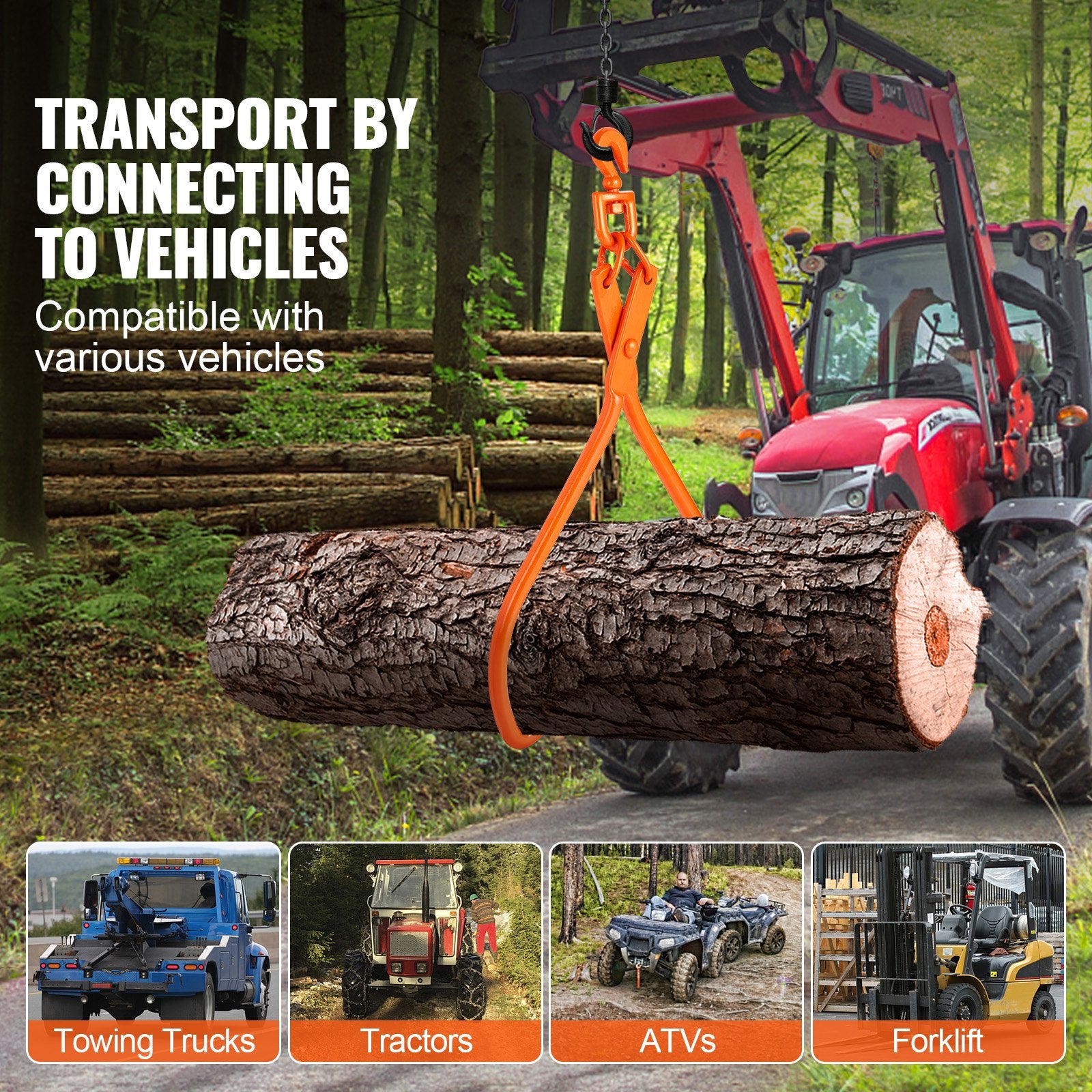 VEVOR Log Skidding Tongs, 81.3cm 2 Claw Log Lifting Tongs, Heavy Duty Rotating Steel Lumber Skidding Tongs, 700 kg Loading Capacity, Log Lifting, Handling, Dragging & Carrying Tool 5