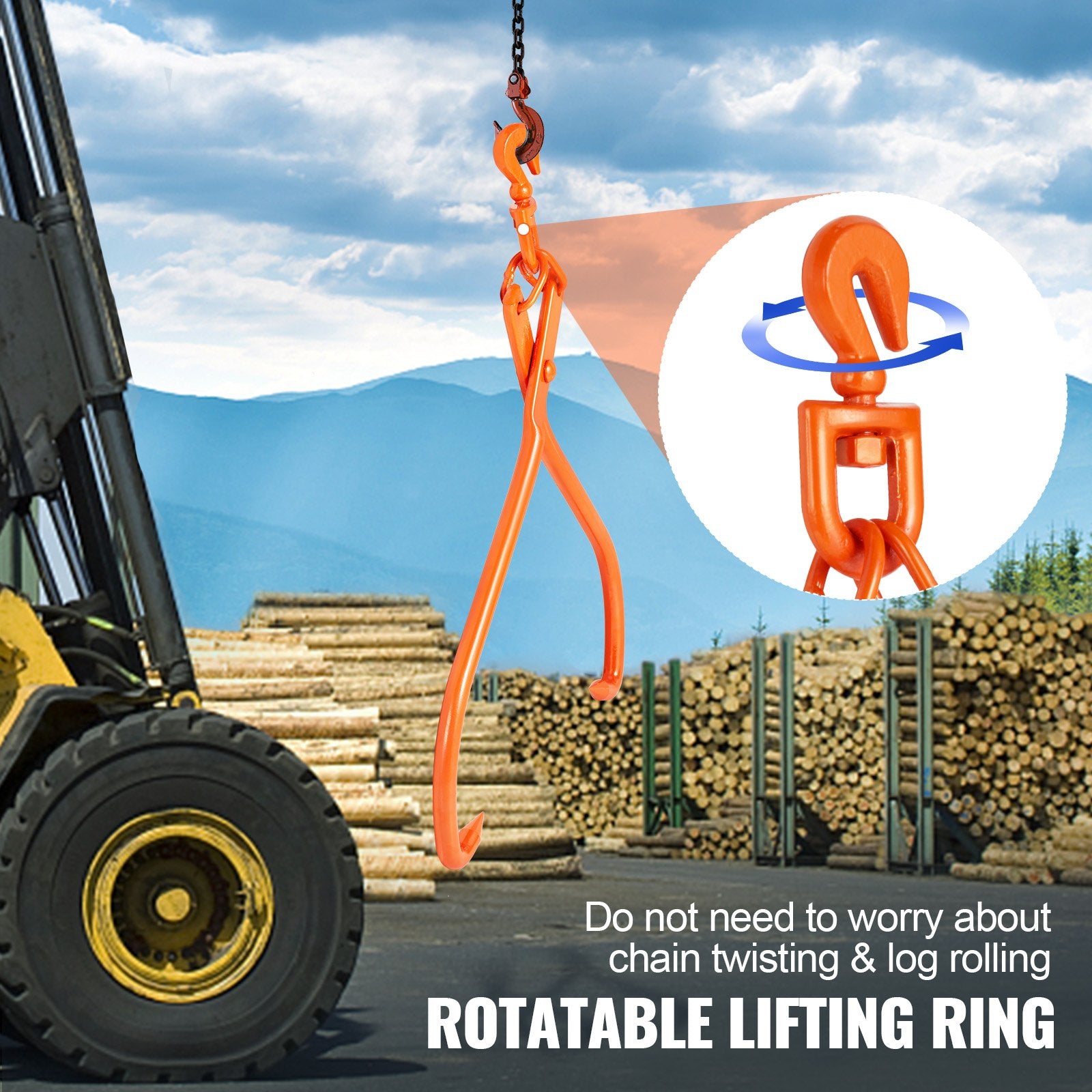 VEVOR Log Skidding Tongs, 81.3cm 2 Claw Log Lifting Tongs, Heavy Duty Rotating Steel Lumber Skidding Tongs, 700 kg Loading Capacity, Log Lifting, Handling, Dragging & Carrying Tool 6