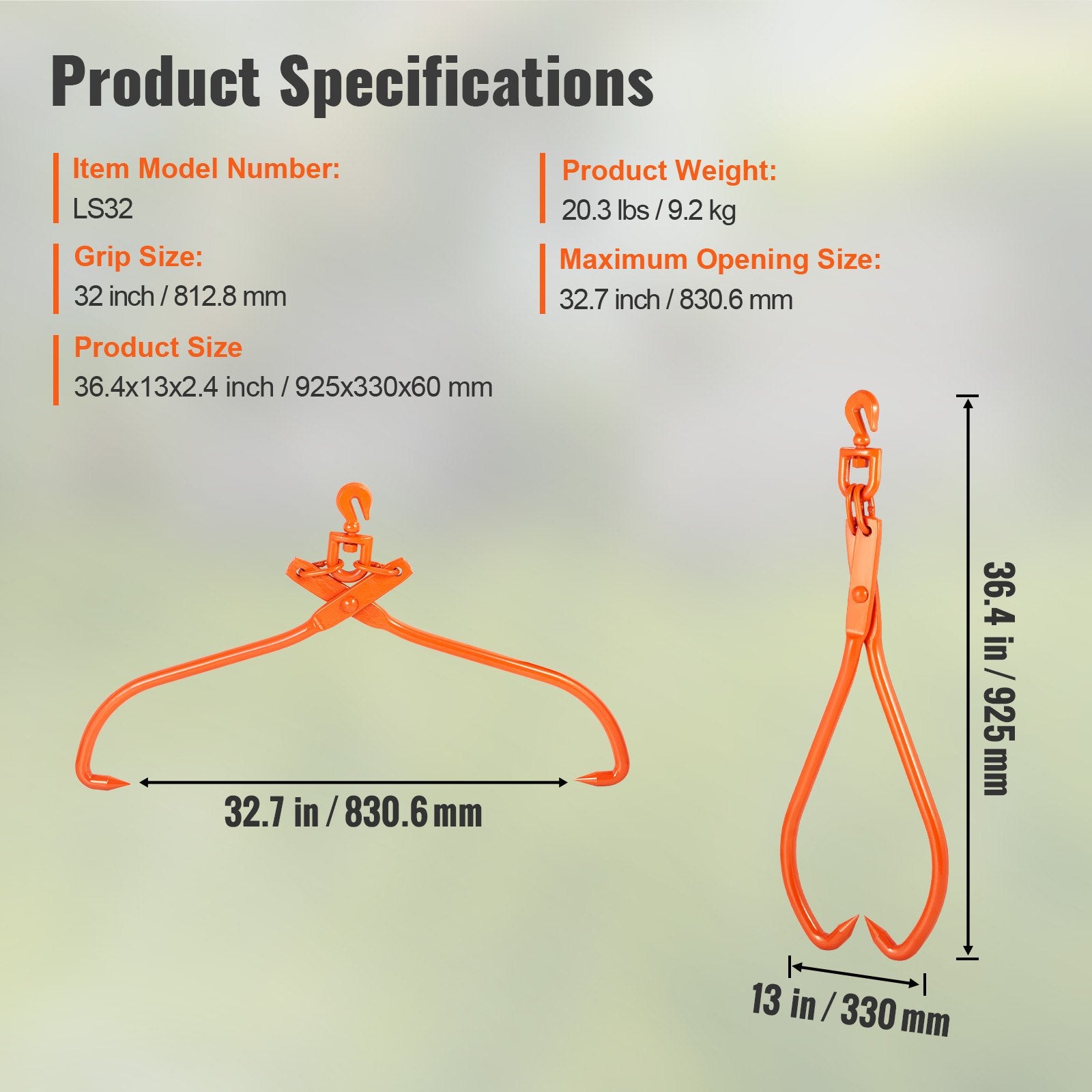 VEVOR Log Skidding Tongs, 81.3cm 2 Claw Log Lifting Tongs, Heavy Duty Rotating Steel Lumber Skidding Tongs, 700 kg Loading Capacity, Log Lifting, Handling, Dragging & Carrying Tool 7