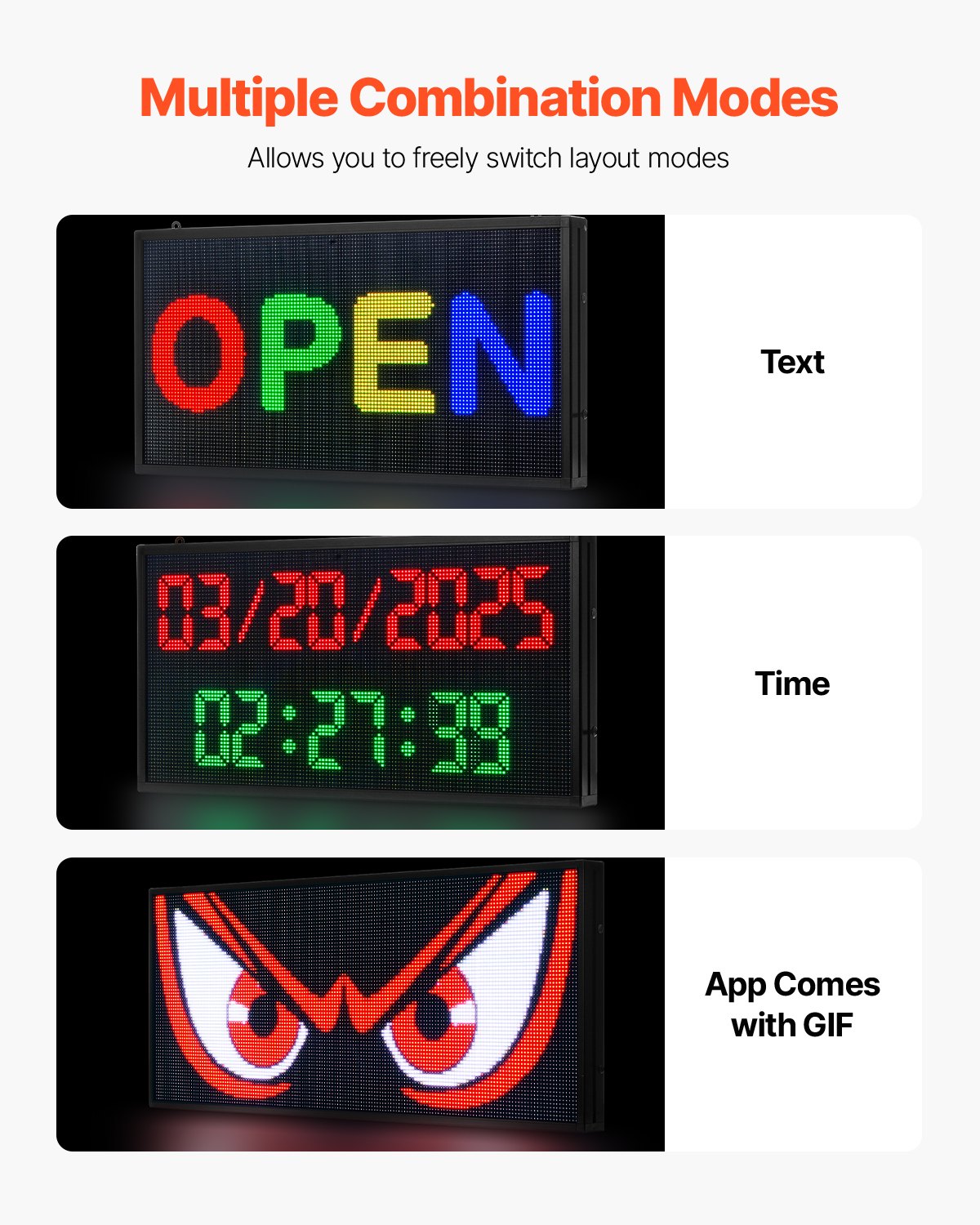VEVOR 27x14in Programmable LED Sign Digital Scrolling Display Board P5 Fullcolor 6