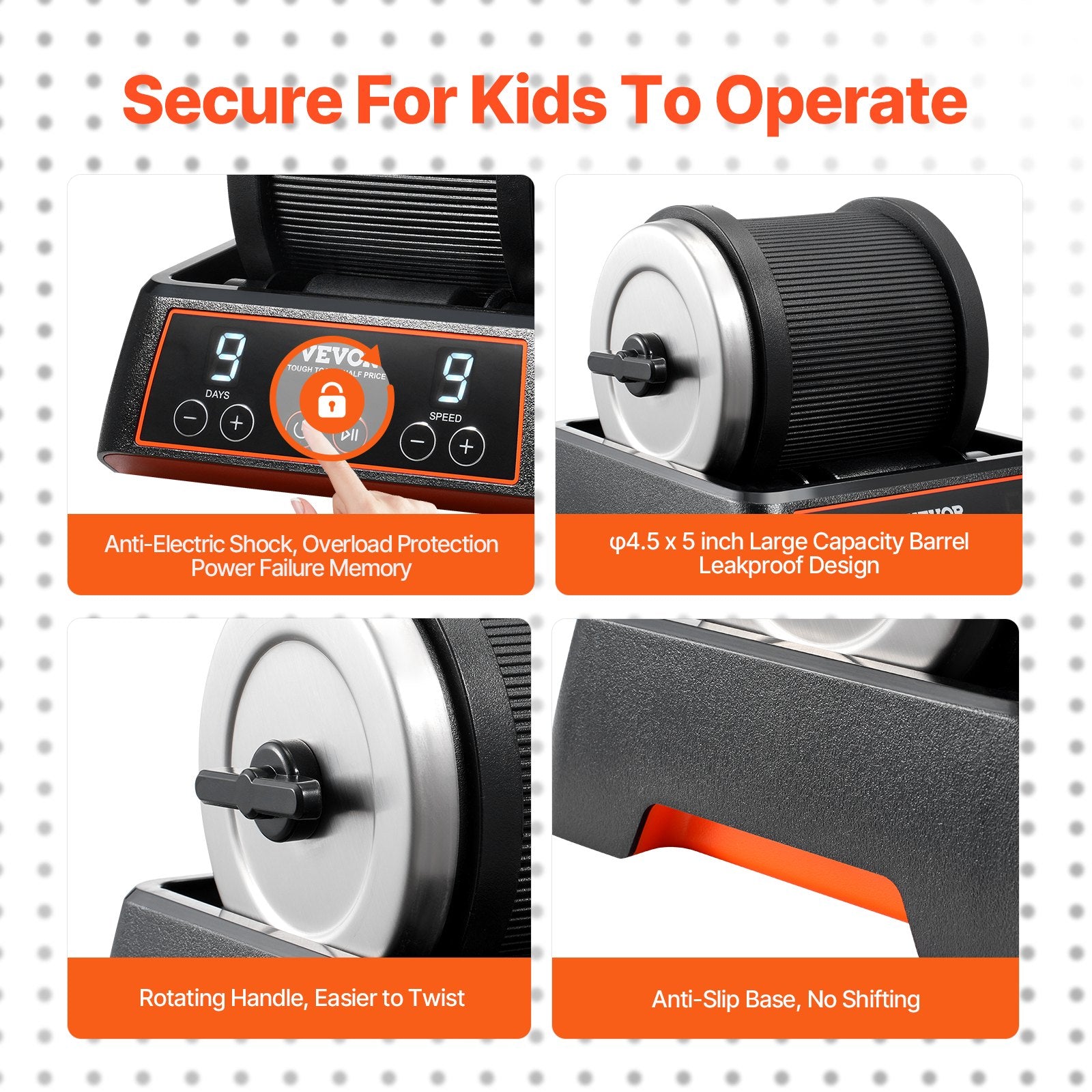 VEVOR Rock Tumbler Kit, 2.5 lbs Rock Polishing Kit, 9 Speed Settings 9-Day Polishing Timer Stone Polishing Kit, Rock Polisher with Rough Gemstones and Polishing Grits, Rock Polisher for Kids Adults 5