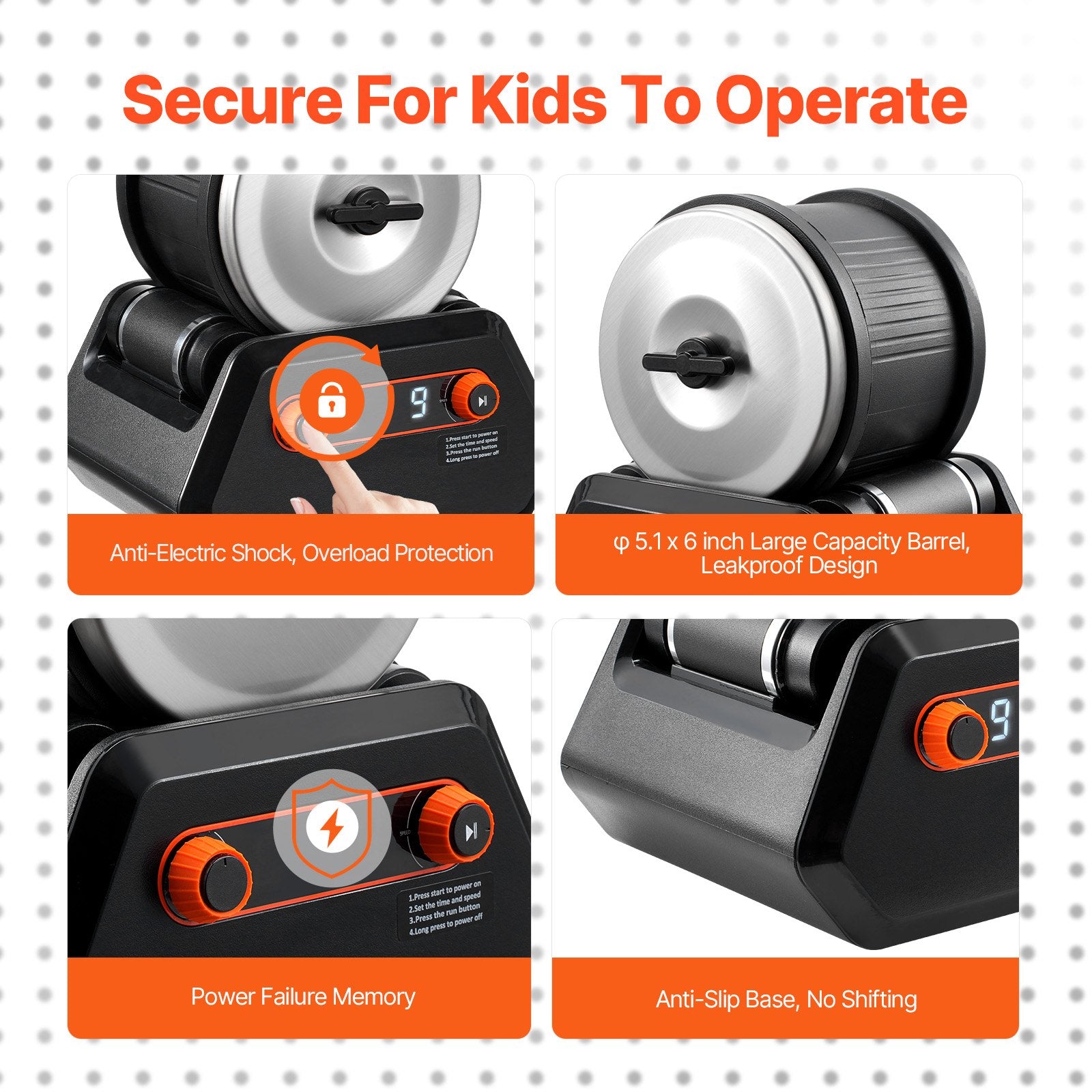 VEVOR Rock Tumbler Kit, 4 lbs Rock Polishing Kit, 9 Speed Settings 9-Day Polishing Timer Stone Polishing Kit, Rock Polisher with Rough Gemstones and Polishing Grits, Rock Polisher for Kids Adults 5