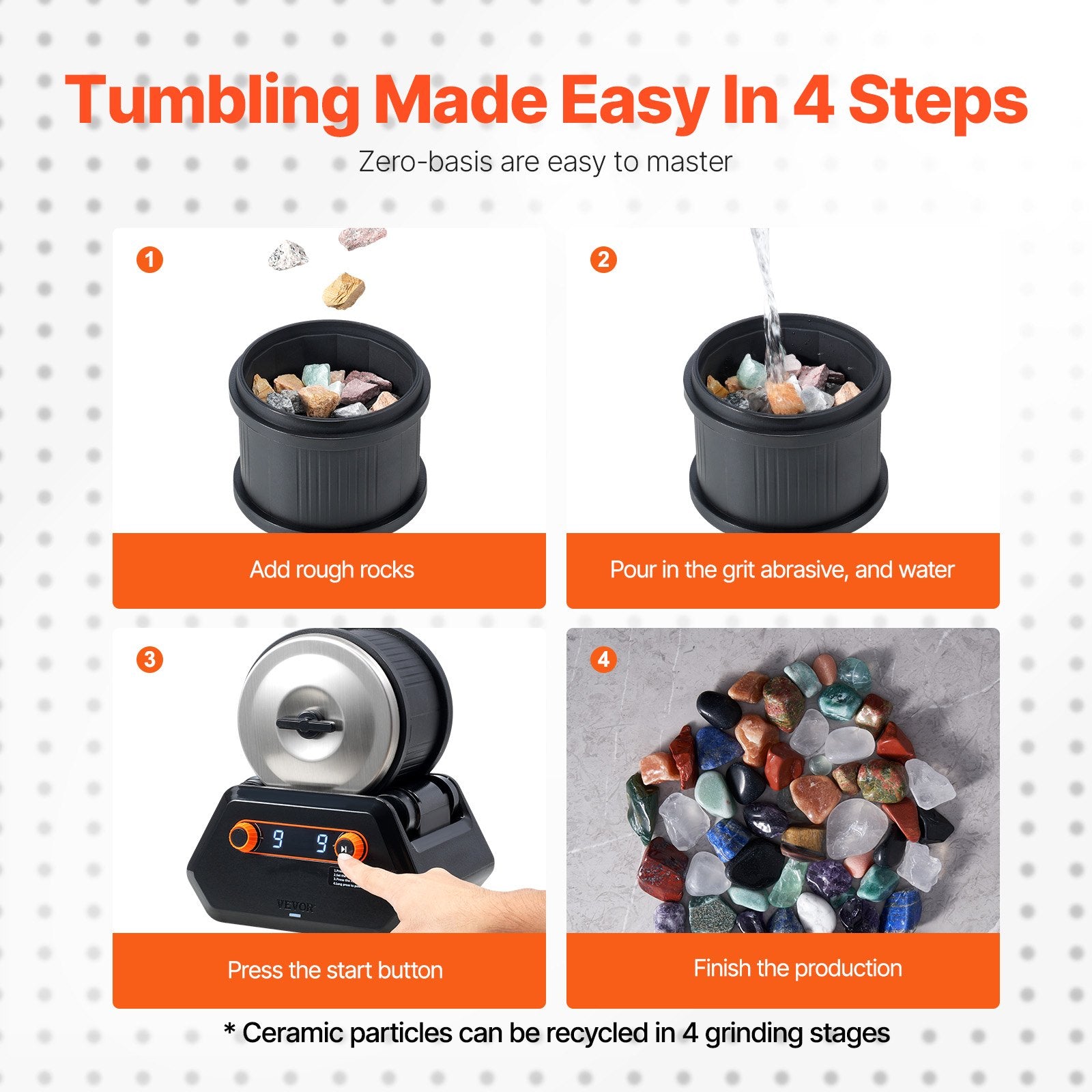 VEVOR Rock Tumbler Kit, 4 lbs Rock Polishing Kit, 9 Speed Settings 9-Day Polishing Timer Stone Polishing Kit, Rock Polisher with Rough Gemstones and Polishing Grits, Rock Polisher for Kids Adults 6