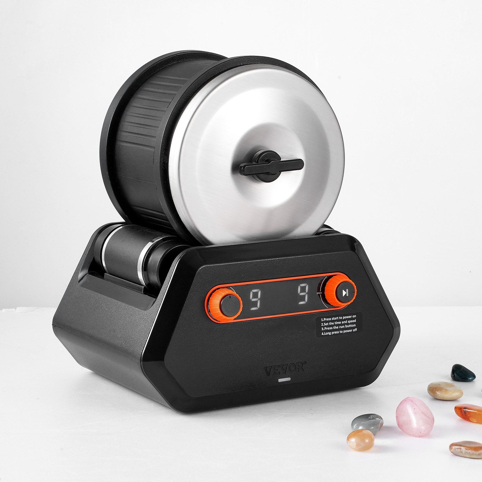 VEVOR Rock Tumbler Kit, 4 lbs Rock Polishing Kit, 9 Speed Settings 9-Day Polishing Timer Stone Polishing Kit, Rock Polisher with Rough Gemstones and Polishing Grits, Rock Polisher for Kids Adults 8