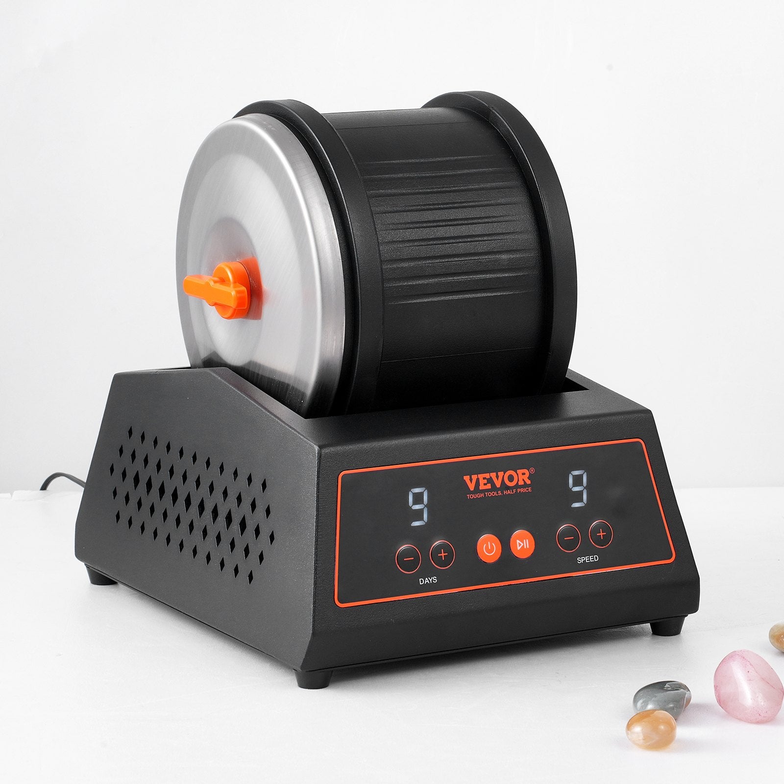 VEVOR Rock Tumbler Machine 4 lbs Rock Polishing Kit 9 Speed 9-Day Timer Steel 8