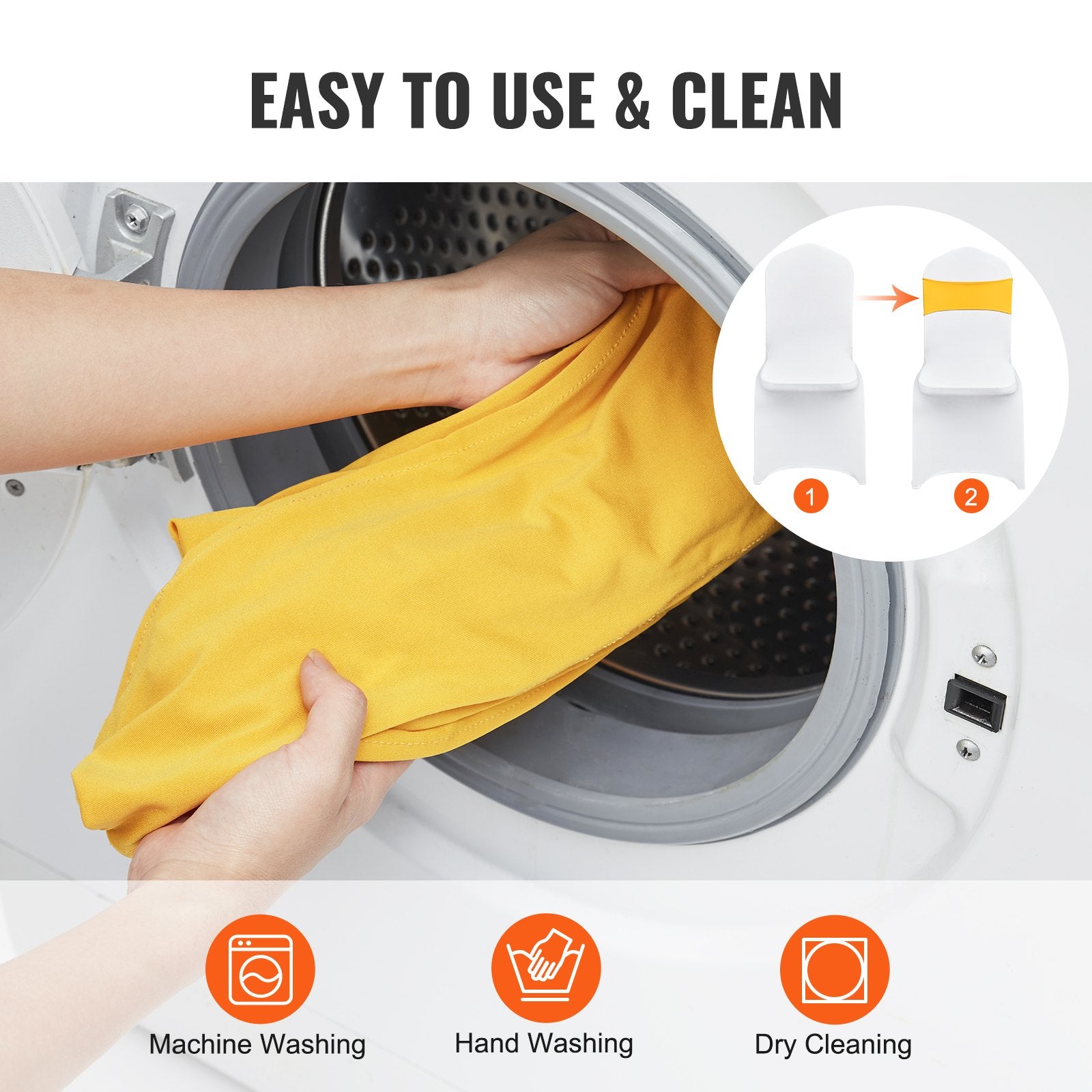 VEVOR Stretch Spandex Chair Sashes, Chair Slipcover and Stretch Chair Sash with Round Buckle, Elastic Chair Bands, Fitting Wedding, Holiday, Banquet, Party Chair Decoration (100 PCS Golden Yellow) 5