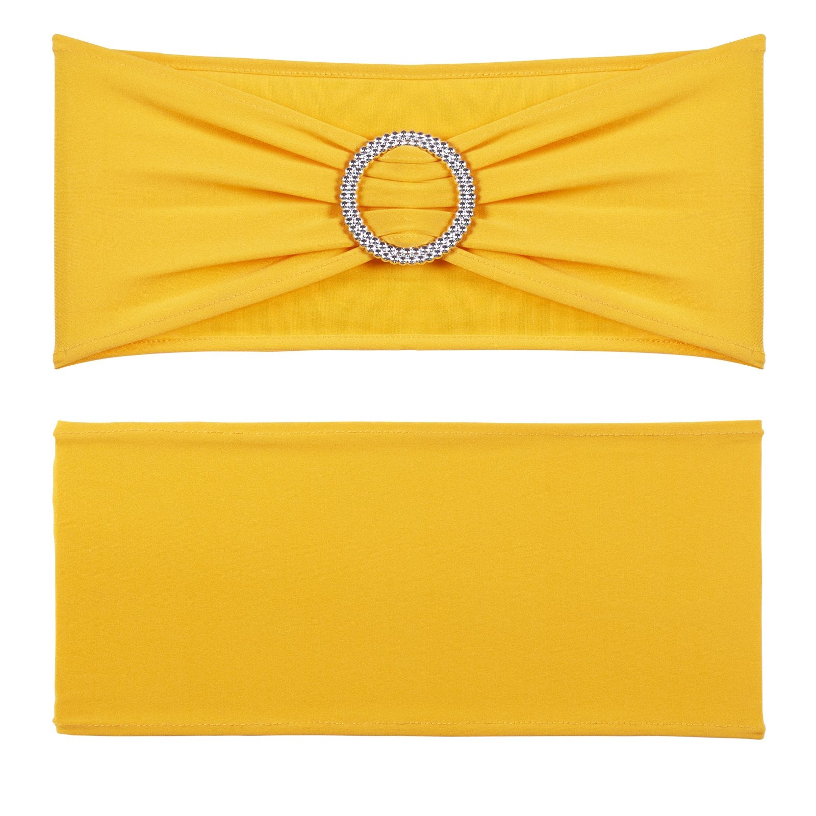 VEVOR Stretch Spandex Chair Sashes, Chair Slipcover and Stretch Chair Sash with Round Buckle, Elastic Chair Bands, Fitting Wedding, Holiday, Banquet, Party Chair Decoration (100 PCS Golden Yellow) 9