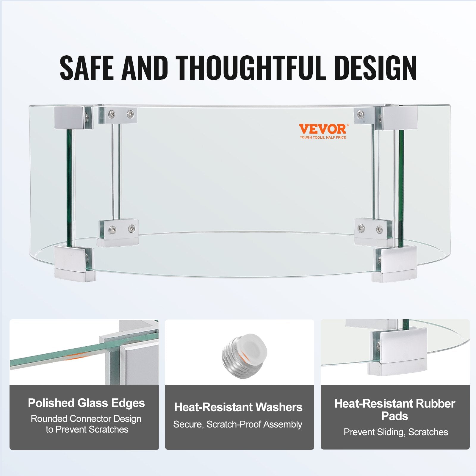 VEVOR Fire Pit Wind Guard, 26 x 26 x 6 Inch Glass Flame Guard, Round Glass Shield, 1/4-Inch Thick Fire Table, Clear Tempered Glass Flame Guard, Steady Feet Tree Pit Guard for Propane, Gas, Outdoor 5