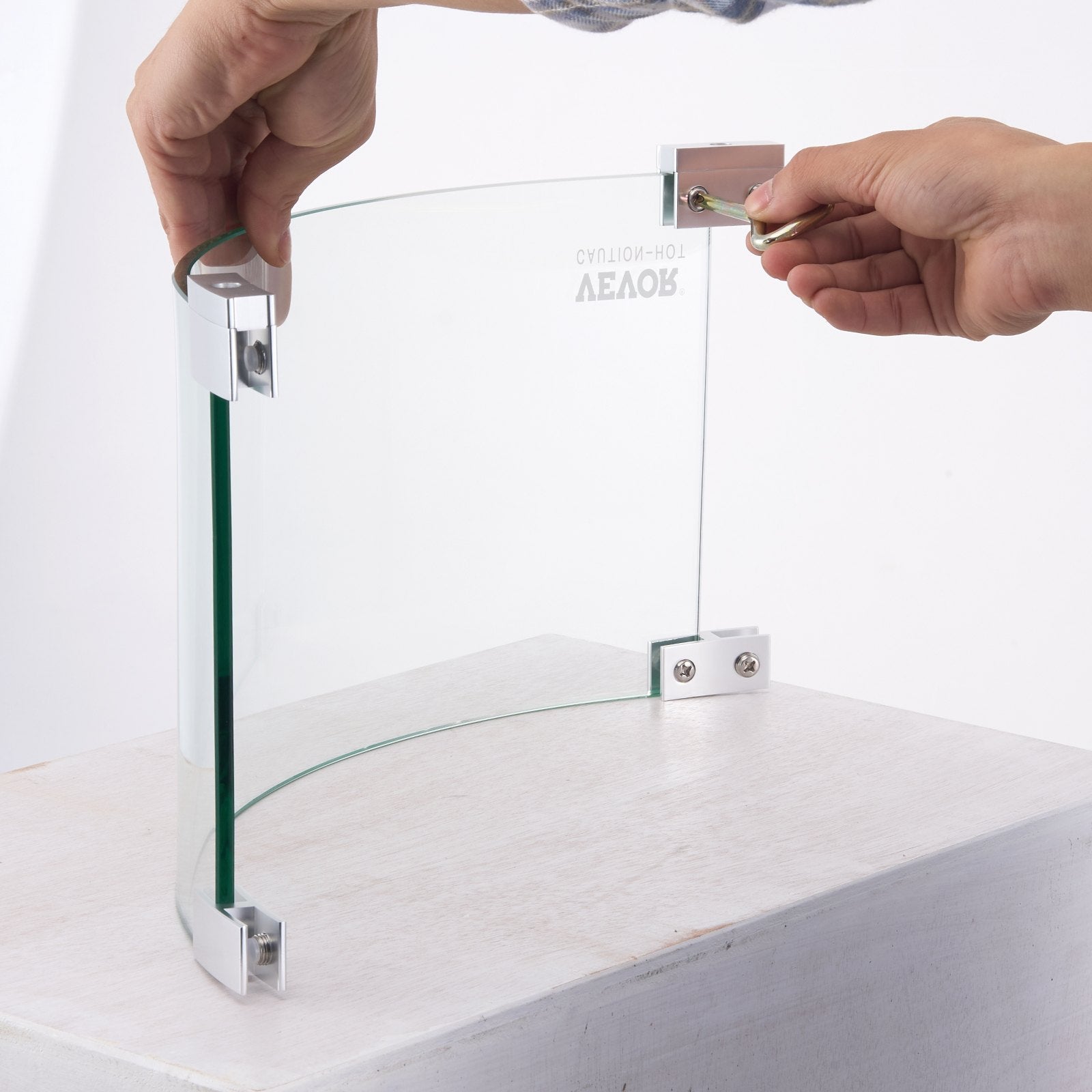 VEVOR Fire Pit Wind Guard, 26 x 26 x 6 Inch Glass Flame Guard, Round Glass Shield, 1/4-Inch Thick Fire Table, Clear Tempered Glass Flame Guard, Steady Feet Tree Pit Guard for Propane, Gas, Outdoor 11