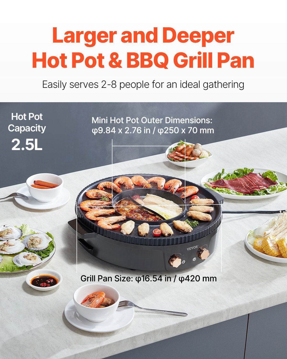VEVOR Hot Pot with Grill 1800W 2-in-1 Electric Smokeless Grill and Hot Pot 3
