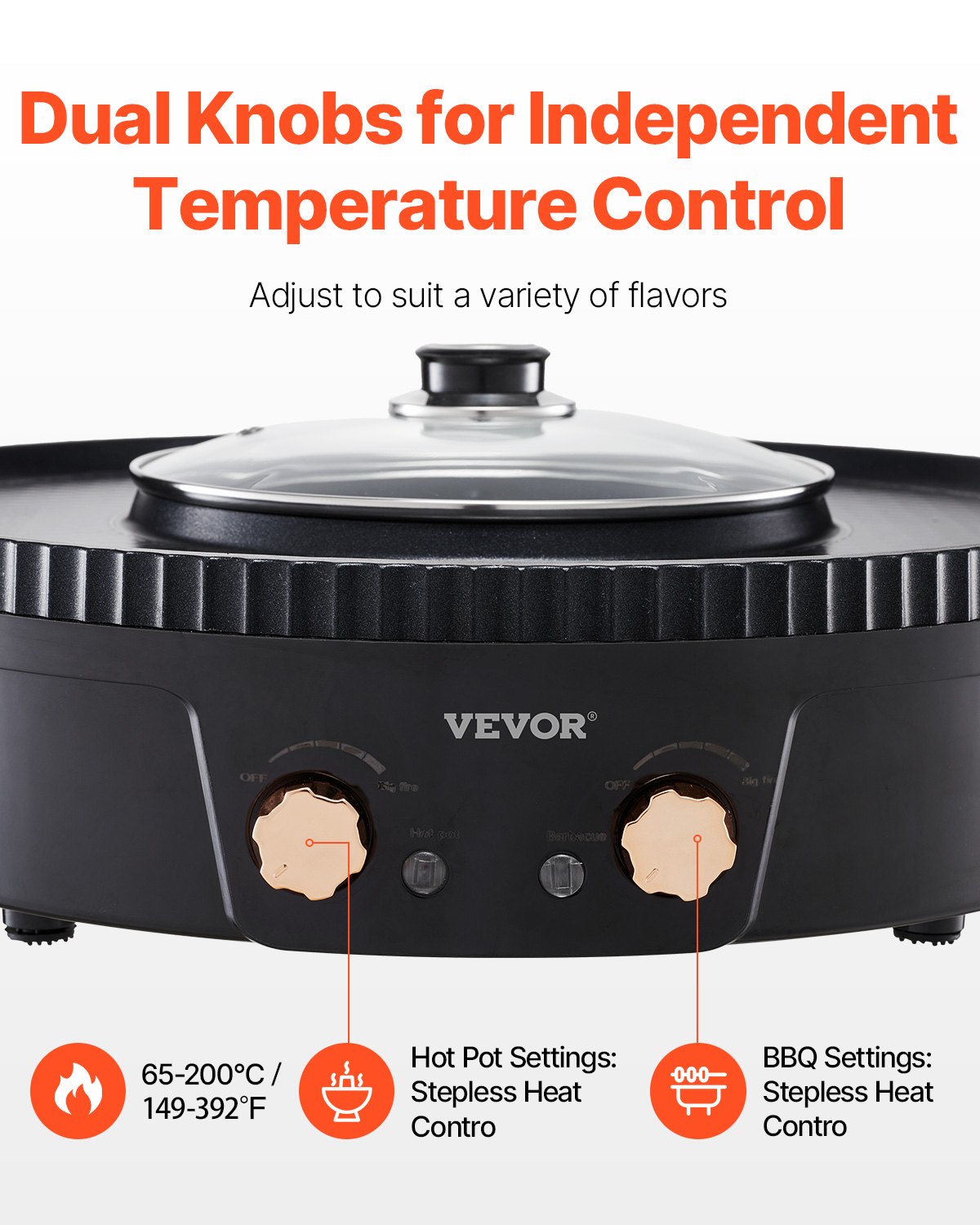VEVOR Hot Pot with Grill 1800W 2-in-1 Electric Smokeless Grill and Hot Pot 4