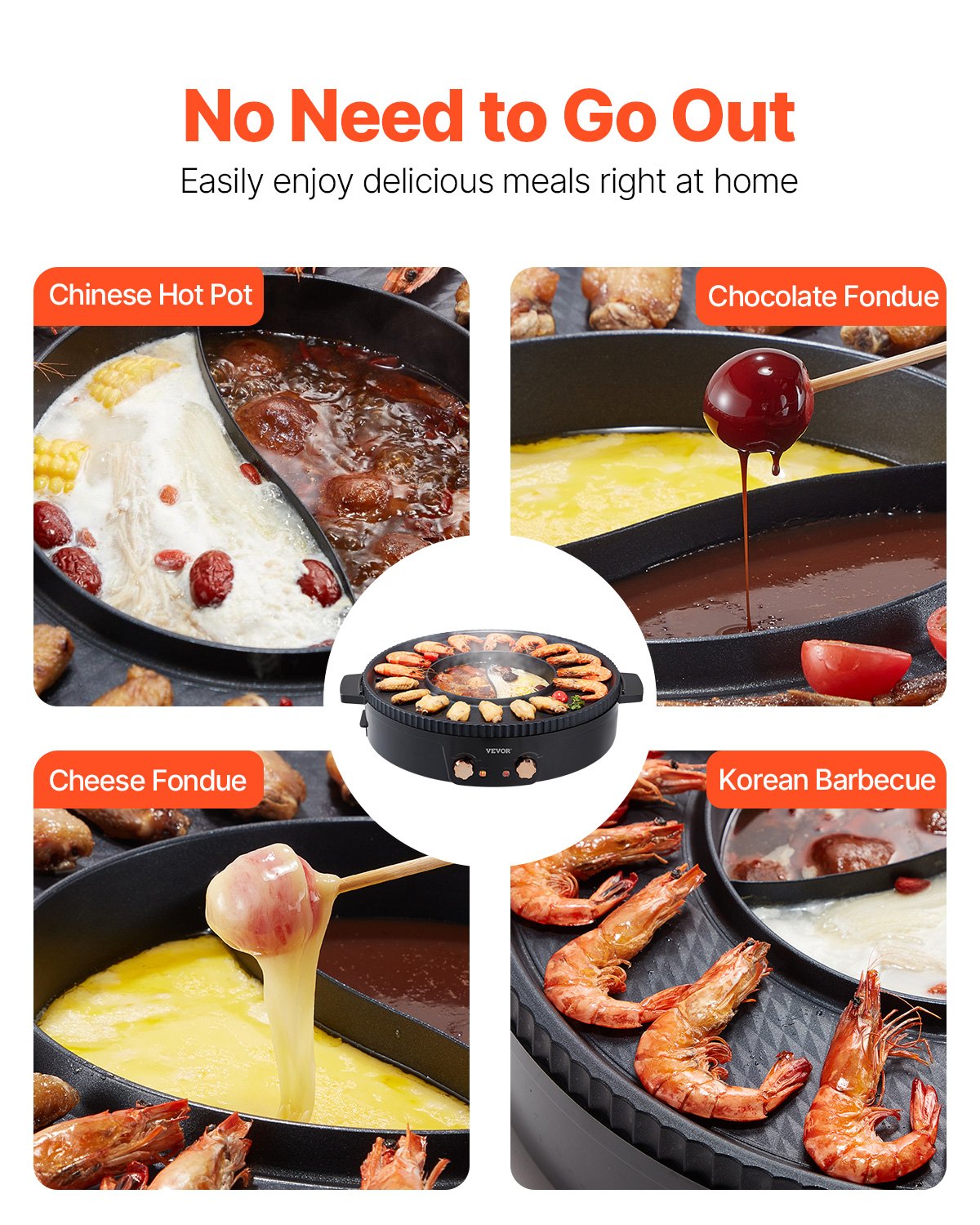 VEVOR Hot Pot with Grill 1800W 2-in-1 Electric Smokeless Grill and Hot Pot 6