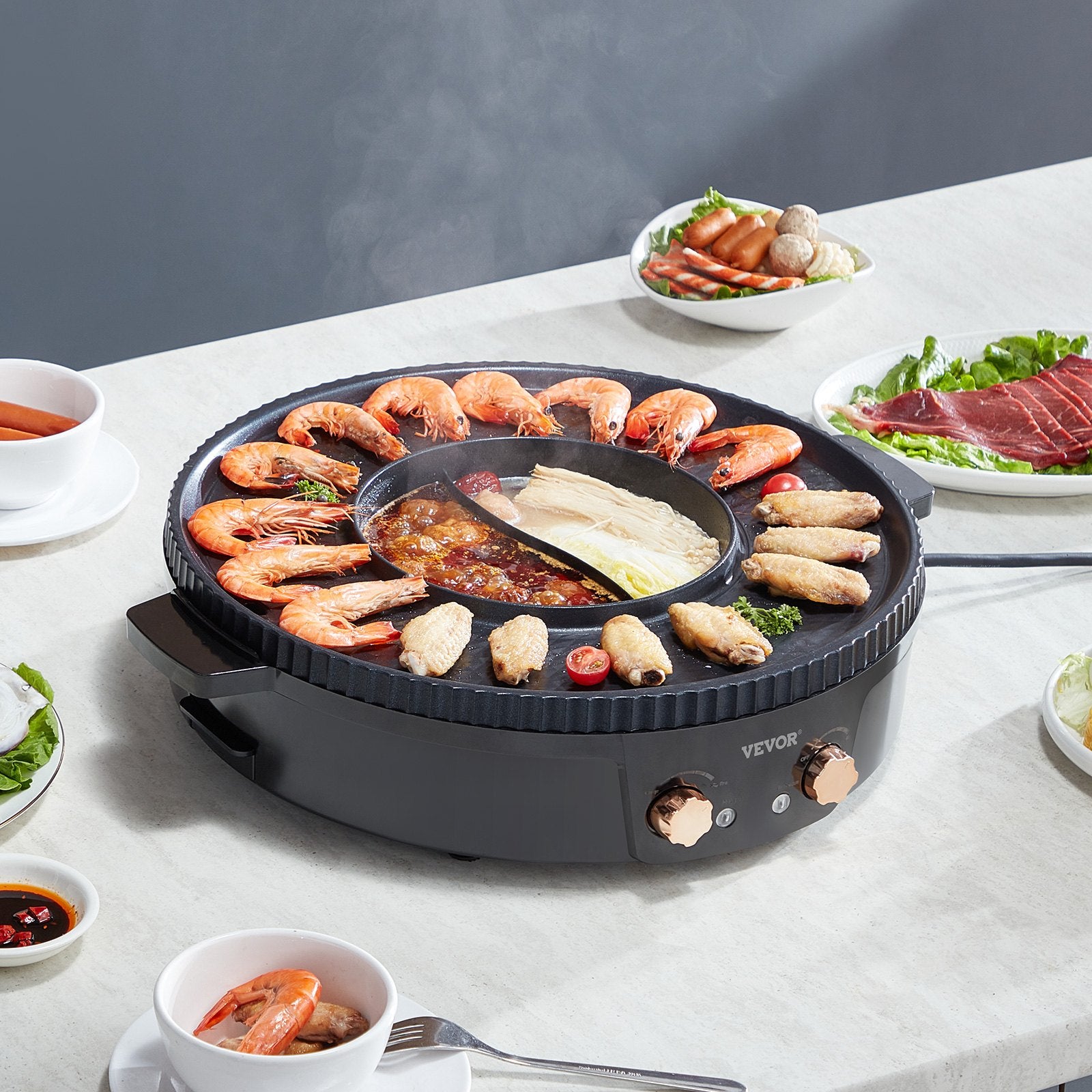 VEVOR Hot Pot with Grill 1800W 2-in-1 Electric Smokeless Grill and Hot Pot 8