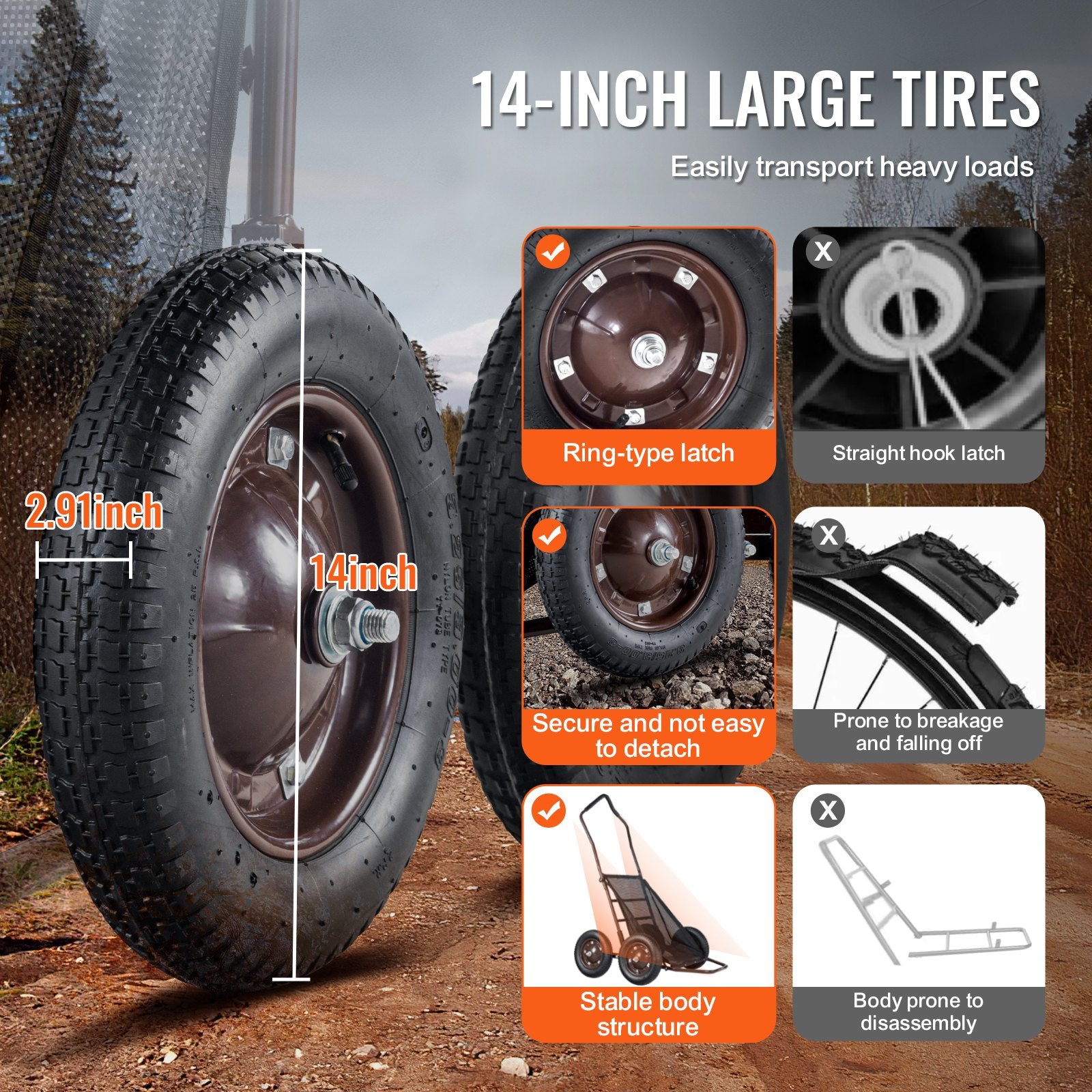 VEVOR Folding Deer Cart Game Hauler Utility Gear Dolly 500 LBS Capacity 3