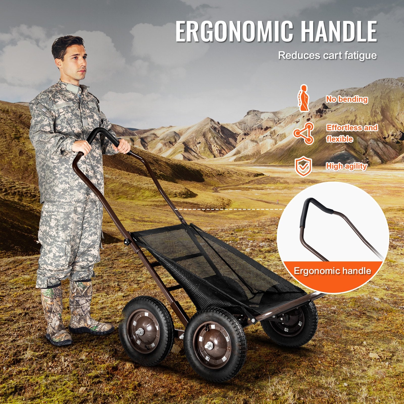 VEVOR Folding Deer Cart Game Hauler Utility Gear Dolly 500 LBS Capacity 5