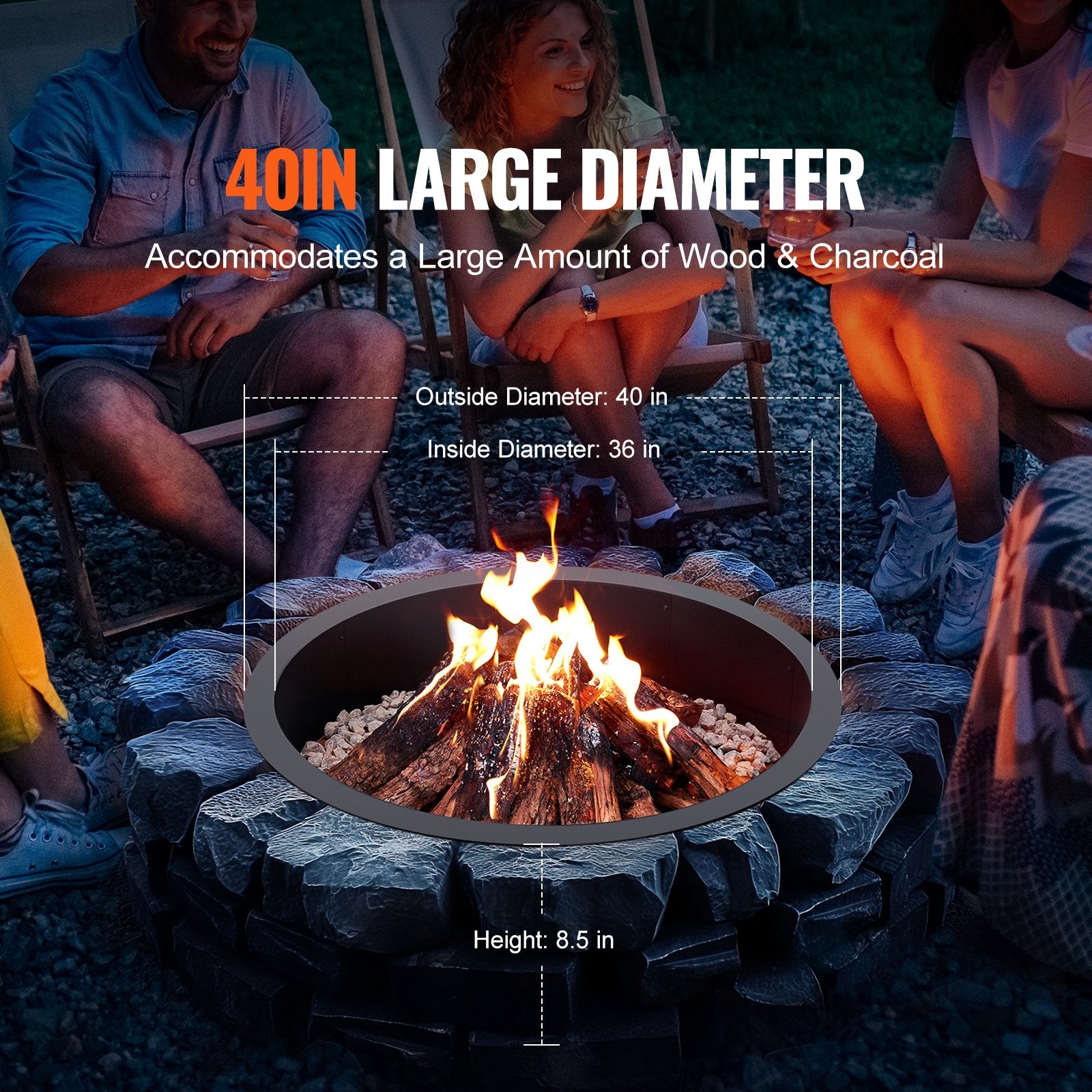 VEVOR Fire Pit Ring Round Inner Steel Liner DIY Campfire Firepit 3
