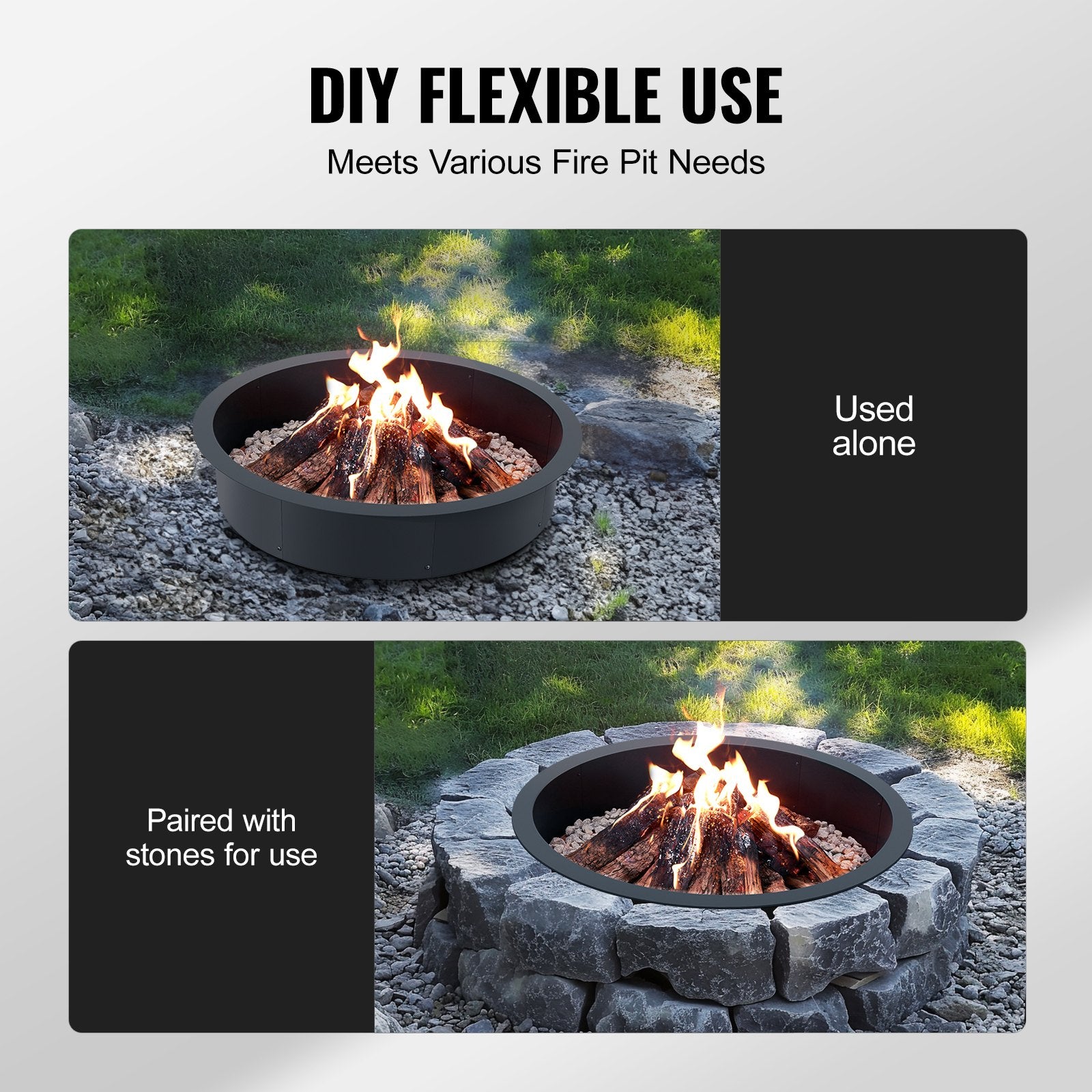 VEVOR Fire Pit Ring Round Inner Steel Liner DIY Campfire Firepit 4