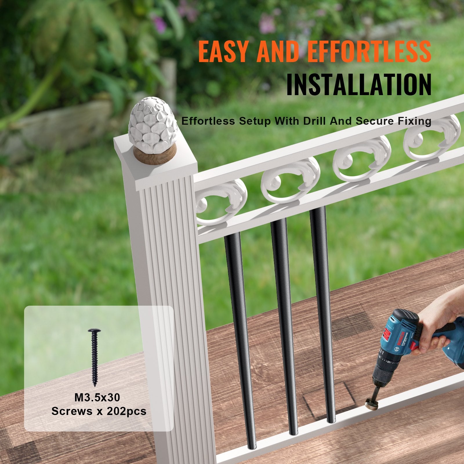 VEVOR Staircase Metal Balusters, 3/4'' Round x 32'' Long Aluminum Decorative Banister Spindles, 101 Pack Deck Baluster with Screws, Classic Hollow Deck Railing Satin Black Powder Coated for Porch 5