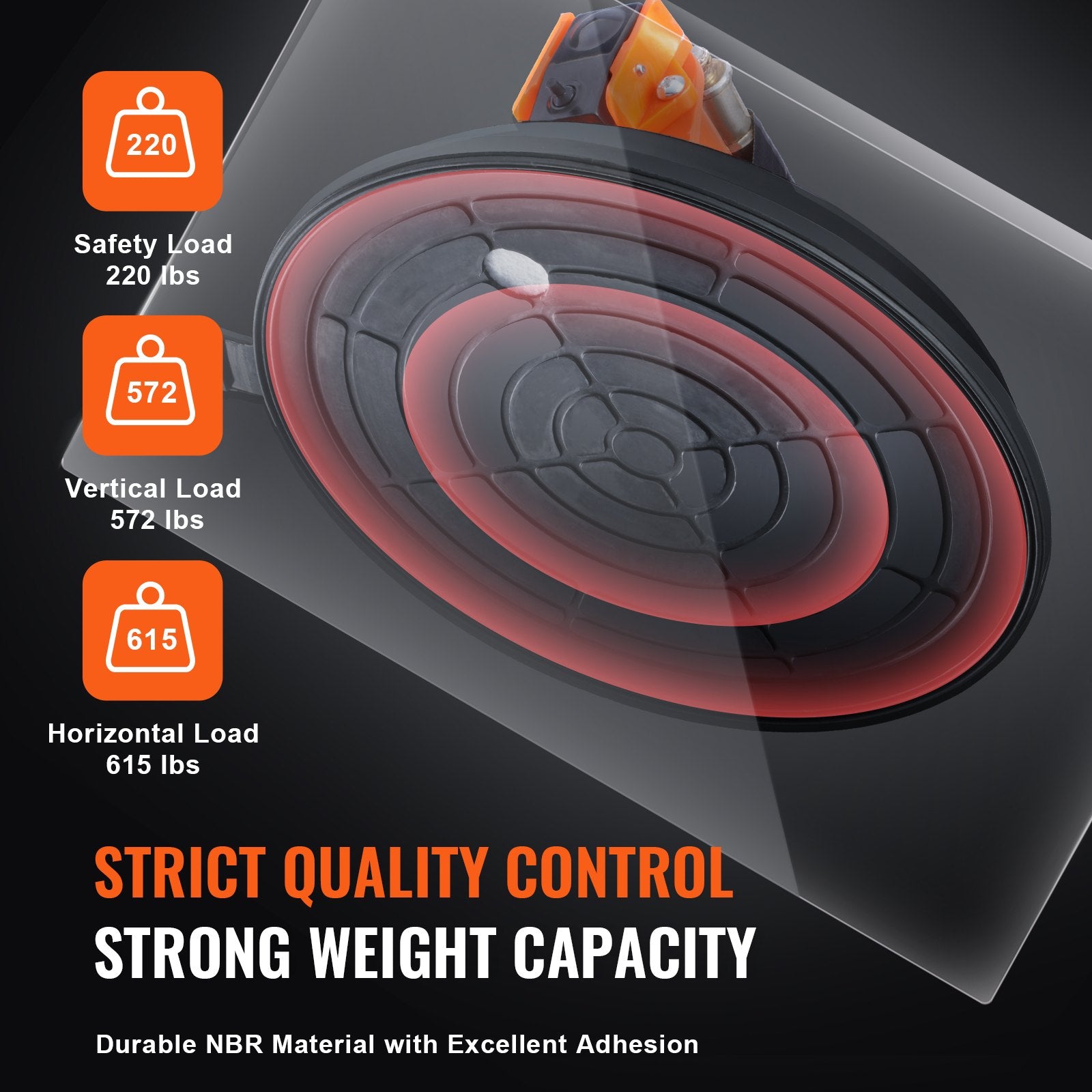 VEVOR Glass Suction Cup, 203 mm 2 Pack 278 kg Capacity, Vacuum Suction Cup with Steel Handle & Carry Box, Heavy Duty Industrial Suction Cup Lifter Tool for Glass, Granite, Tile, Metal, Wood Lifting 4