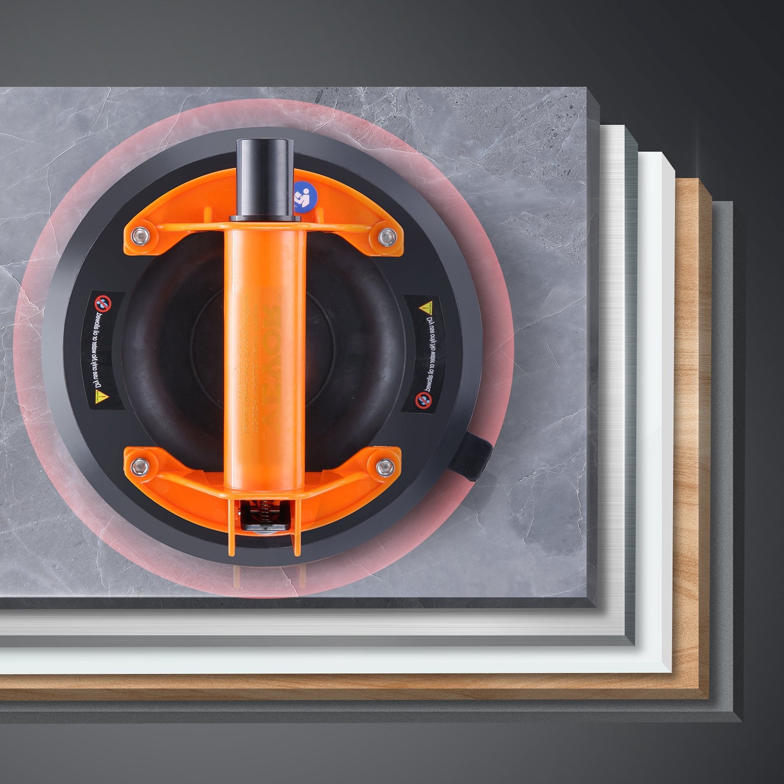 VEVOR Glass Suction Cup, 203 mm 2 Pack 278 kg Capacity, Vacuum Suction Cup with Steel Handle & Carry Box, Heavy Duty Industrial Suction Cup Lifter Tool for Glass, Granite, Tile, Metal, Wood Lifting 8