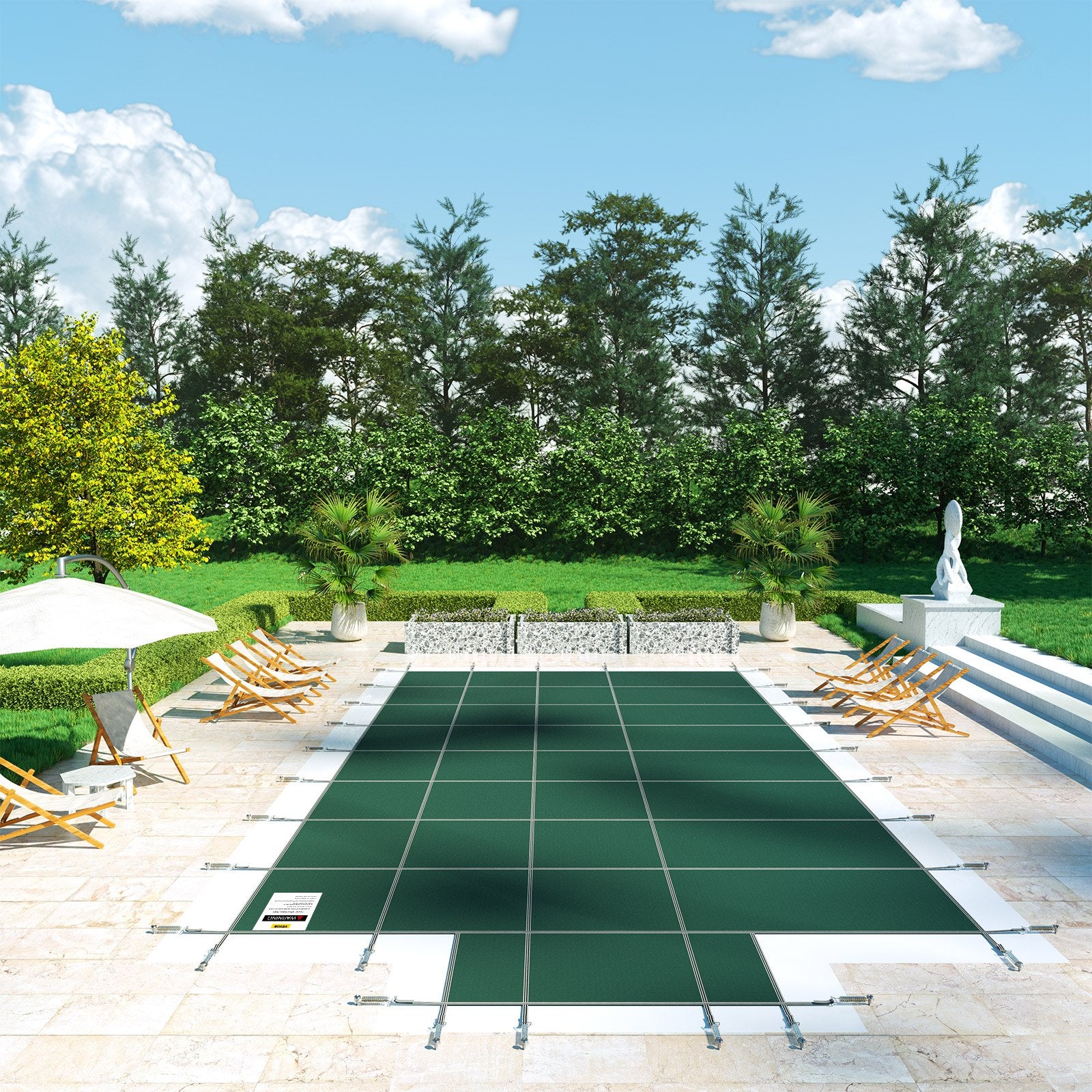 VEVOR Pool Safety Cover Fits18x36ft Inground Safety Pool Cover Green Mesh with 4x8ft Center End Steps Solid Pool Safety Cover for Swimming Pool Winter 7