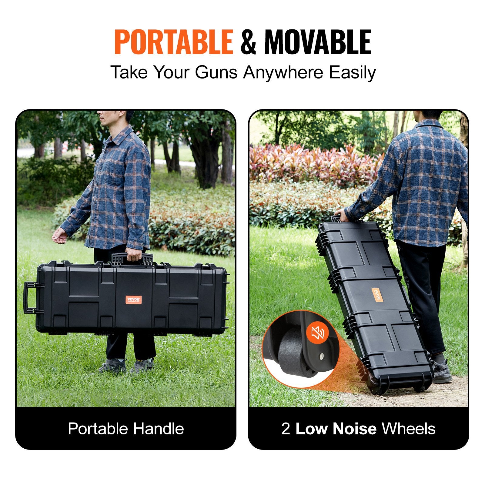 VEVOR Rifle Case, Rifle Hard Case with 3 Layers Fully-protective Foams, 42 inch lockable Hard Gun Case with Wheels, IP67 Waterproof & Crushproof, for Two Rifles or Shotguns, Airsoft Gun 6