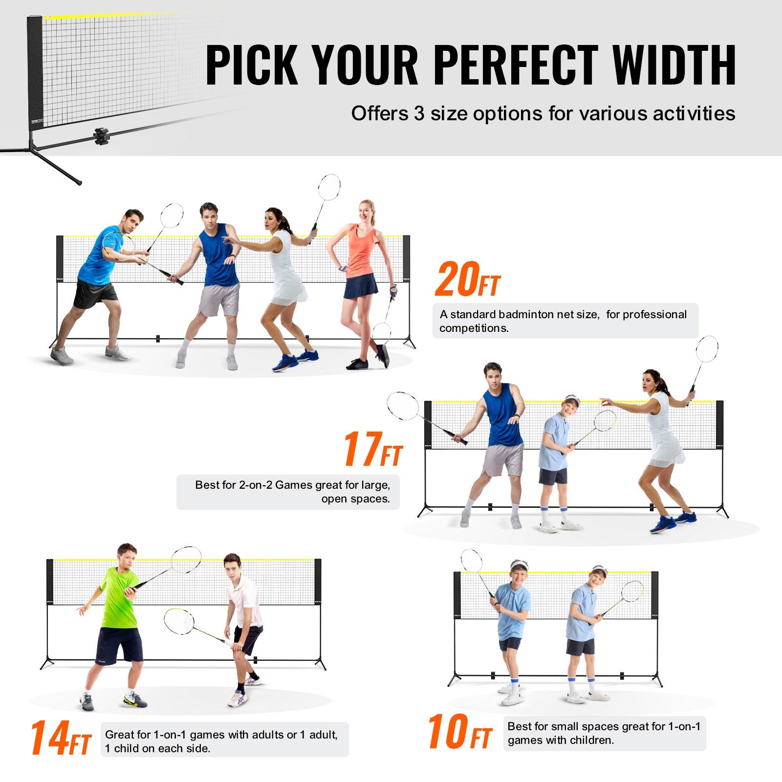 VEVOR Badminton Net, Height Adjustable Volleyball Net, 10ft Wide Foldable Pickleball Net, Portable Easy Setup Tennis Net Set with Poles, Stand and Carry Bag, for Kids Backyard Game Indoor Outdoor Use 3