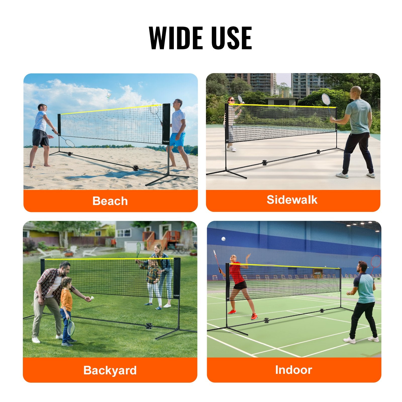 VEVOR Badminton Net, Height Adjustable Volleyball Net, 10ft Wide Foldable Pickleball Net, Portable Easy Setup Tennis Net Set with Poles, Stand and Carry Bag, for Kids Backyard Game Indoor Outdoor Use 6