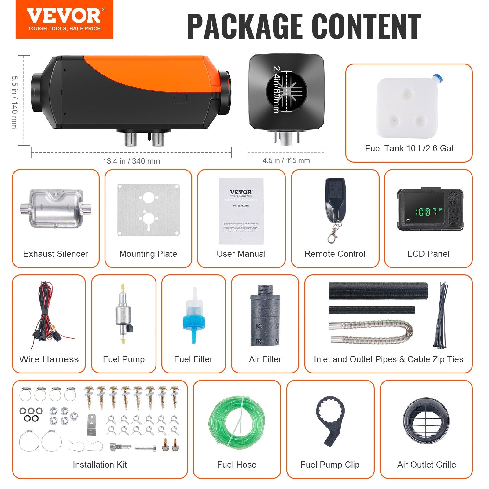 VEVOR Bluetooth App Control Diesel Air Heater, 12V 2KW Diesel Heater with Automatic Altitude Adjustment, Remote Control and LCD, Diesel Parking Heater for RV Trailer Camper Van Boat And Indoors 7