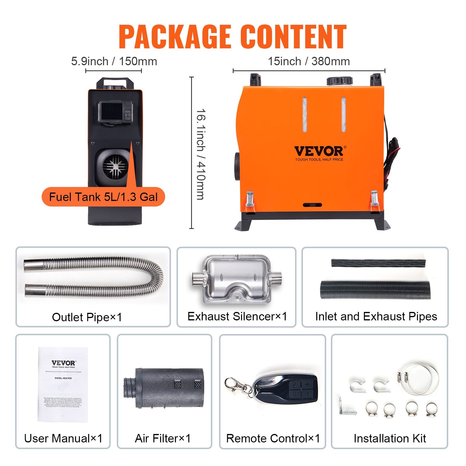 VEVOR 8 KW Diesel Air Heater, Bluetooth App Control All-on-one Diesel Heater with Automatic Altitude Adjustment, Remote Control and LCD, Portable Parking Heater for Home RV Trailer Camper Van Boat 7