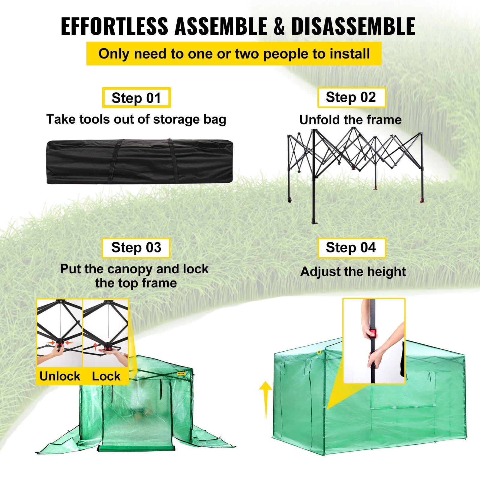 VEVOR 12\'x 8\'x 8\' Pop-Up Greenhouse, Set Up in Minutes, Portable Greenhouse with Doors & Windows. High Strength PE Cover & Powder-Coated Steel Construction 3