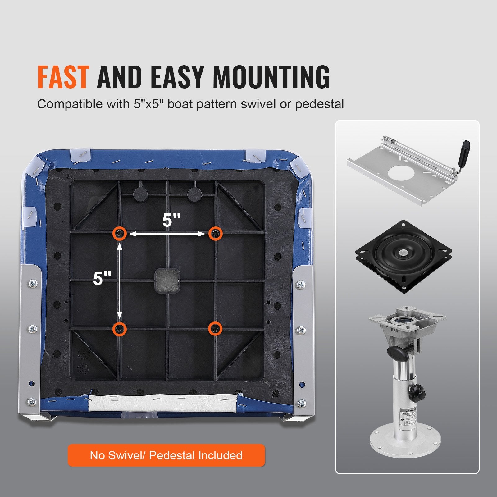 VEVOR Boat Seat, 480 mm Low Back Boat Seat, Folding Boat Chair with Thickened Sponge Padding and Hinge, Fold-Down Boat Captain Chair for Fishing Boat, Sightseeing Boat, Speedboat, Canoe, 1-Piece 6