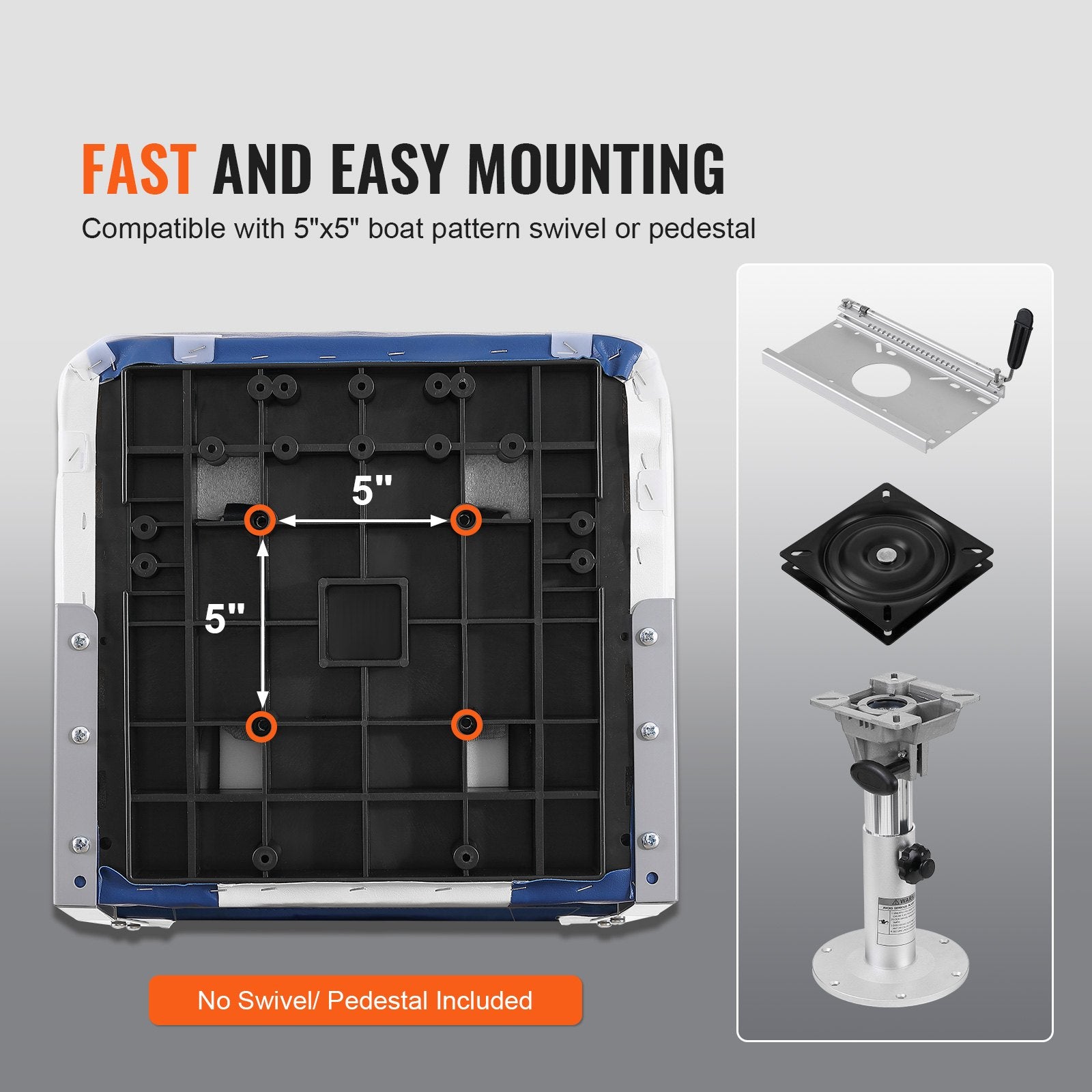 VEVOR Boat Seats, 555 mm High Back Boat Seat, Folding Boat Chair with Thickened Sponge Padding and Hinge, Fold-Down Boat Captain Chairs for Fishing Boat, Sightseeing Boat, Speedboat, Canoe, 2-Pack 6