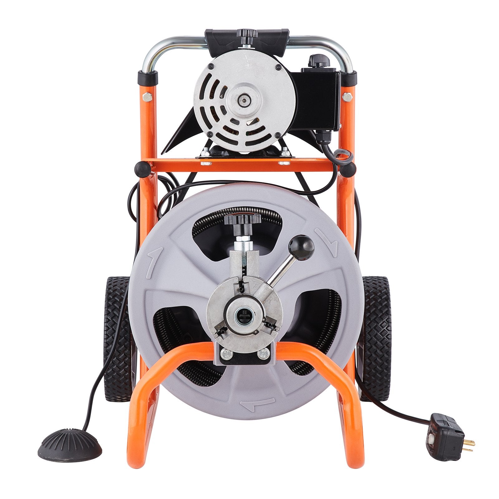 VEVOR Drain Cleaner Machine 100FT x 3/8 Inch, Auto Feed Sewer Snake Drain Auger on Wheels, Portable Drain Cleaning Machine with 8 Cutters & Air-activated Foot Switch for 2" to 4" Pipes 10
