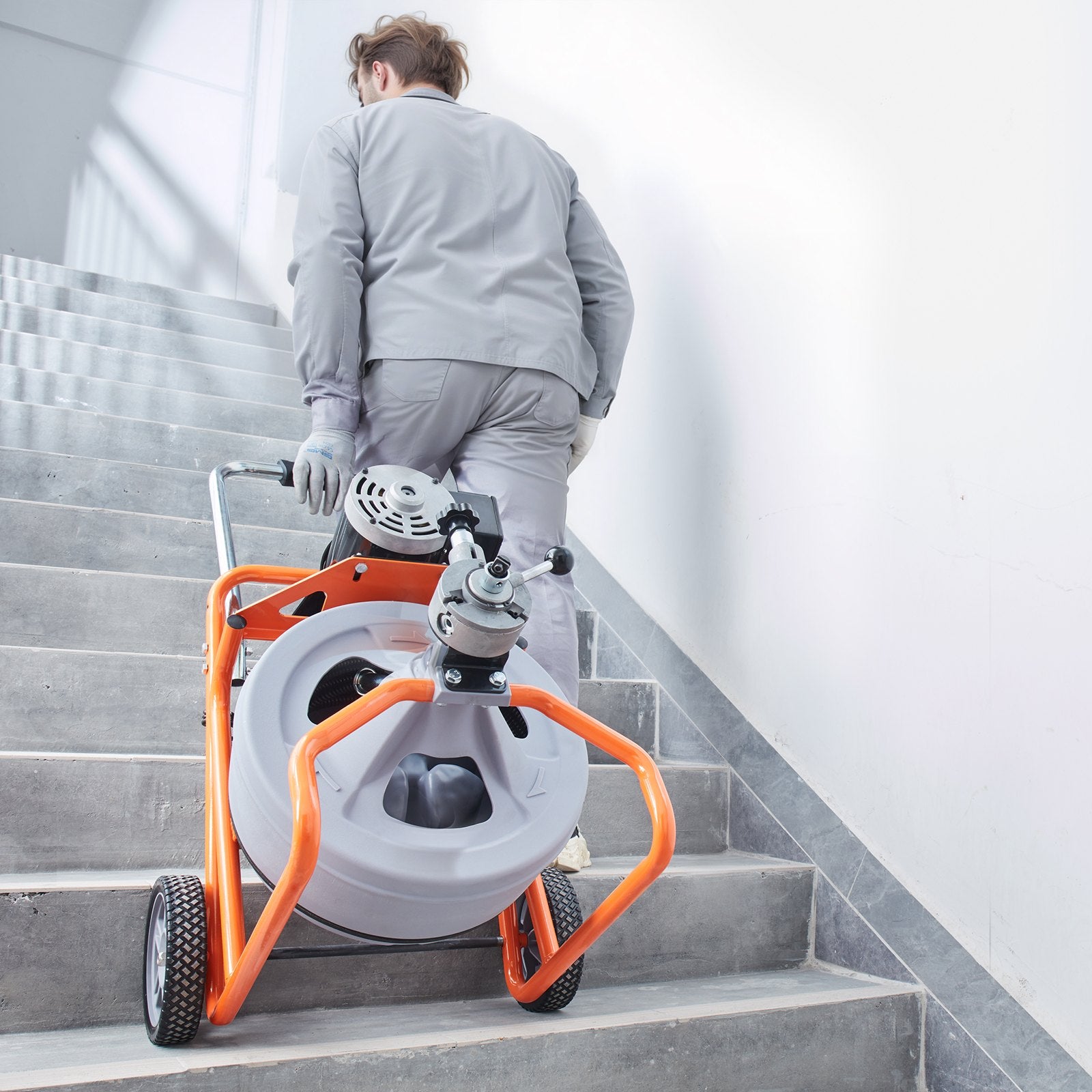 VEVOR Drain Cleaner Machine 100FT x 1/2 Inch, Auto Feed Sewer Snake Drain Auger on Wheels, Portable Drain Cleaning Machine with 8 Cutters & Air-activated Foot Switch for 2" to 4" Pipes 8