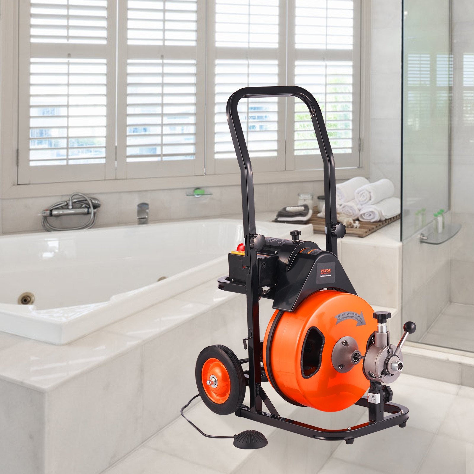 VEVOR Drain Cleaner Machine 75FT x 3/8Inch, Auto Feed Sewer Snake Auger with 4 Cutter & Air-activated Foot Switch for 2" to 4" Pipes 8