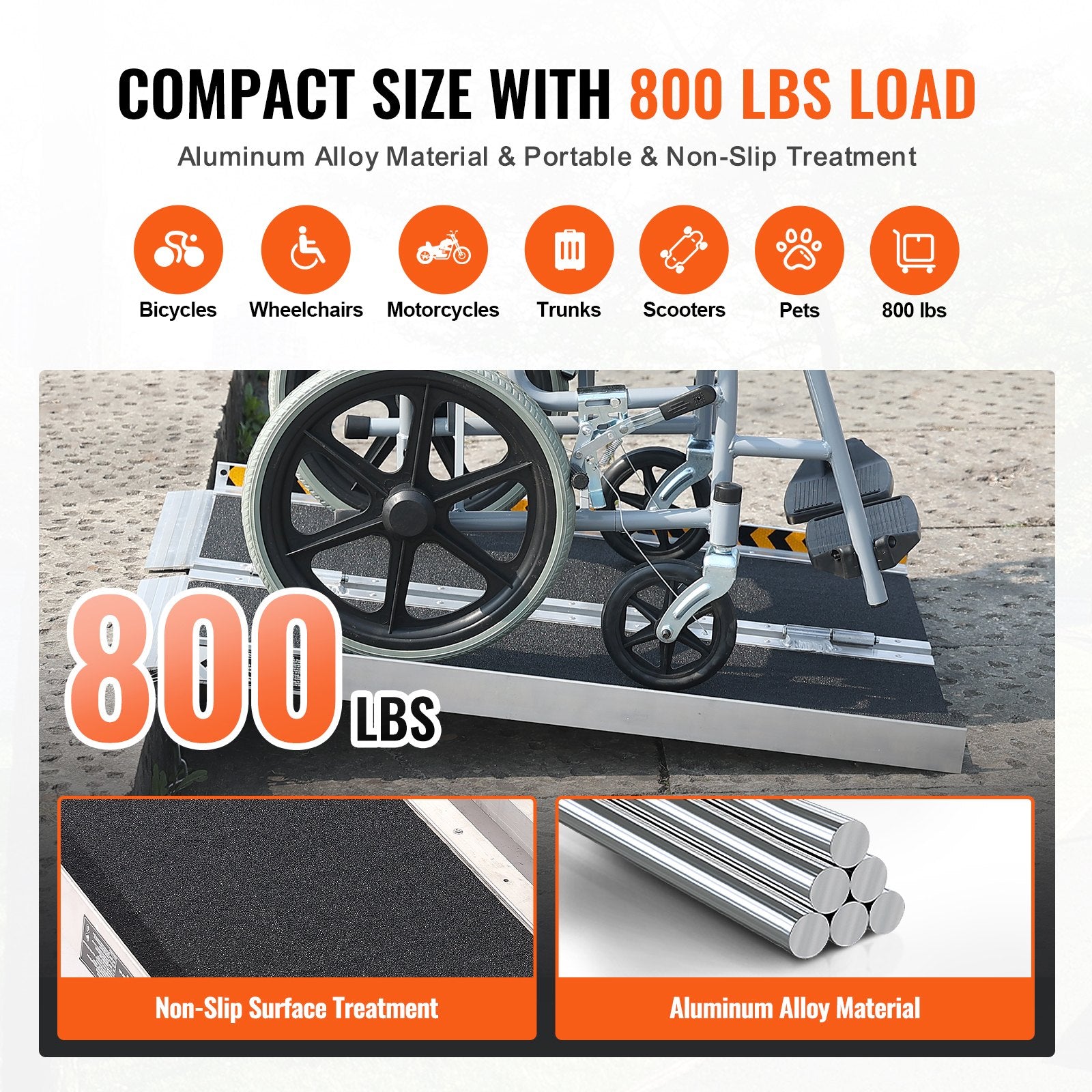 VEVOR Portable Wheelchair Ramp 2FT, Non-Slip Aluminum Folding Handicap Ramp, Door Threshold Ramps for Wheelchair for Home,Wheel Chair Ramp Steps, Cars, Scooter, Cart, Curbs, Stairs 3