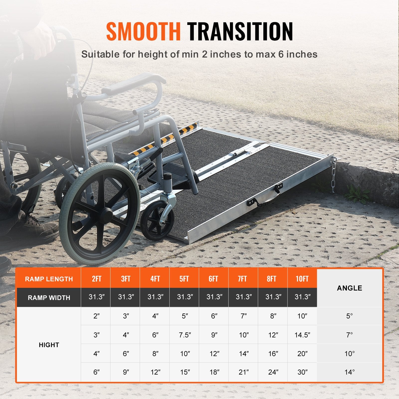 VEVOR Portable Wheelchair Ramp 2FT, Non-Slip Aluminum Folding Handicap Ramp, Door Threshold Ramps for Wheelchair for Home,Wheel Chair Ramp Steps, Cars, Scooter, Cart, Curbs, Stairs 5