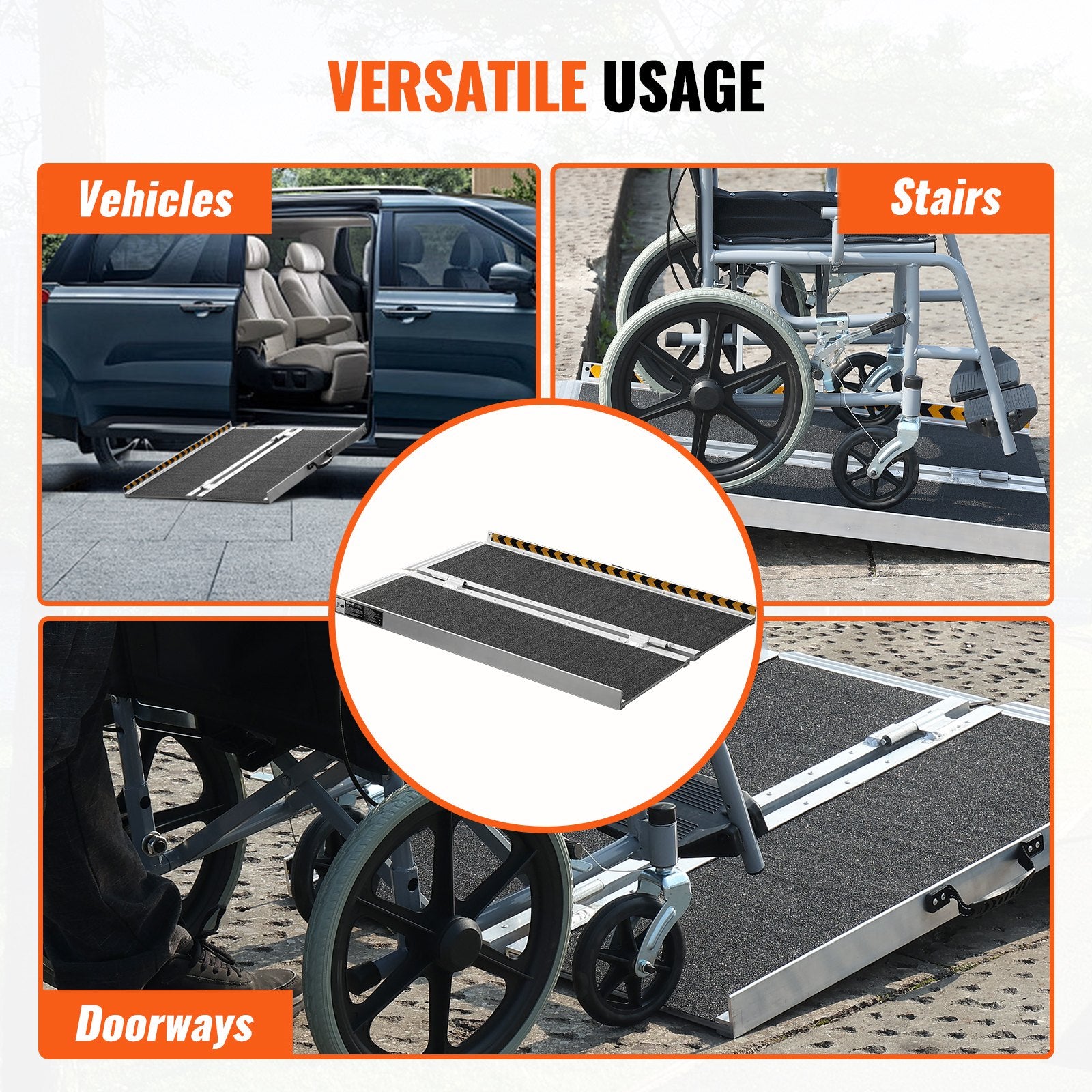 VEVOR Portable Wheelchair Ramp 2FT, Non-Slip Aluminum Folding Handicap Ramp, Door Threshold Ramps for Wheelchair for Home,Wheel Chair Ramp Steps, Cars, Scooter, Cart, Curbs, Stairs 6