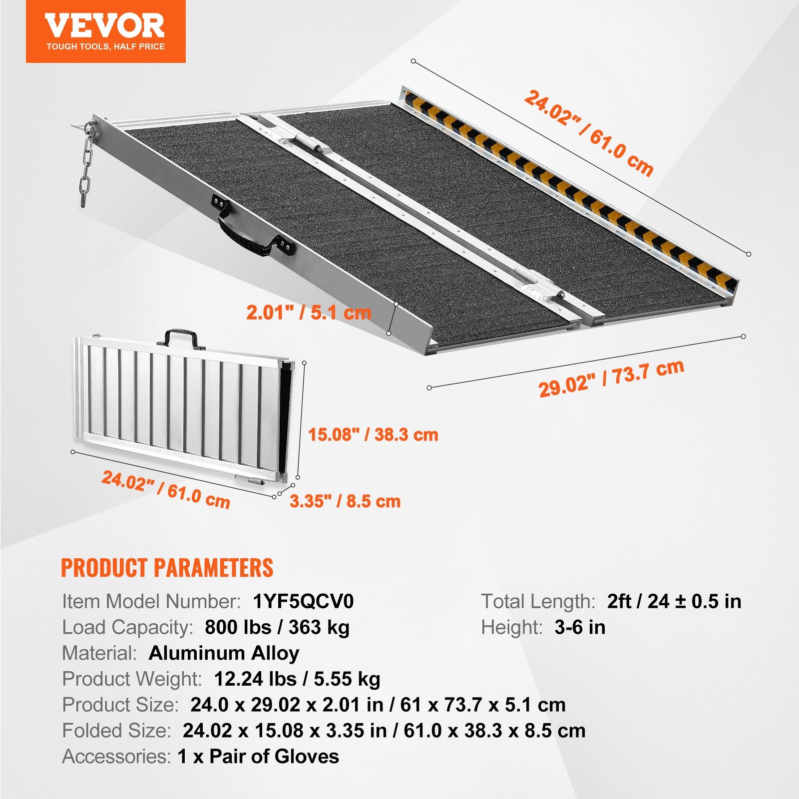 VEVOR Portable Wheelchair Ramp 2FT, Non-Slip Aluminum Folding Handicap Ramp, Door Threshold Ramps for Wheelchair for Home,Wheel Chair Ramp Steps, Cars, Scooter, Cart, Curbs, Stairs 7