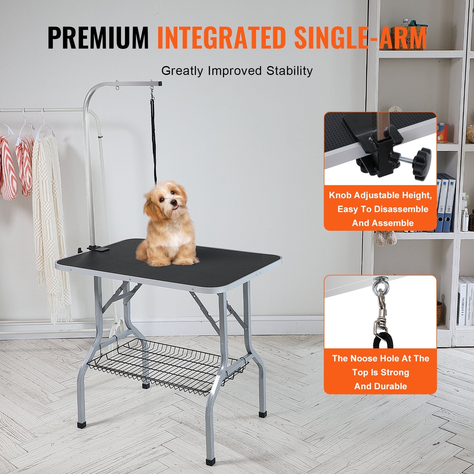 VEVOR Pet Grooming Table Arm with Clamp, 915 x 610mm Dog Grooming Station, Foldable Pets Grooming Stand for Medium and Small Dogs, Free No Sit Haunch Holder with Grooming Loop, Bearing 149.7kg 4