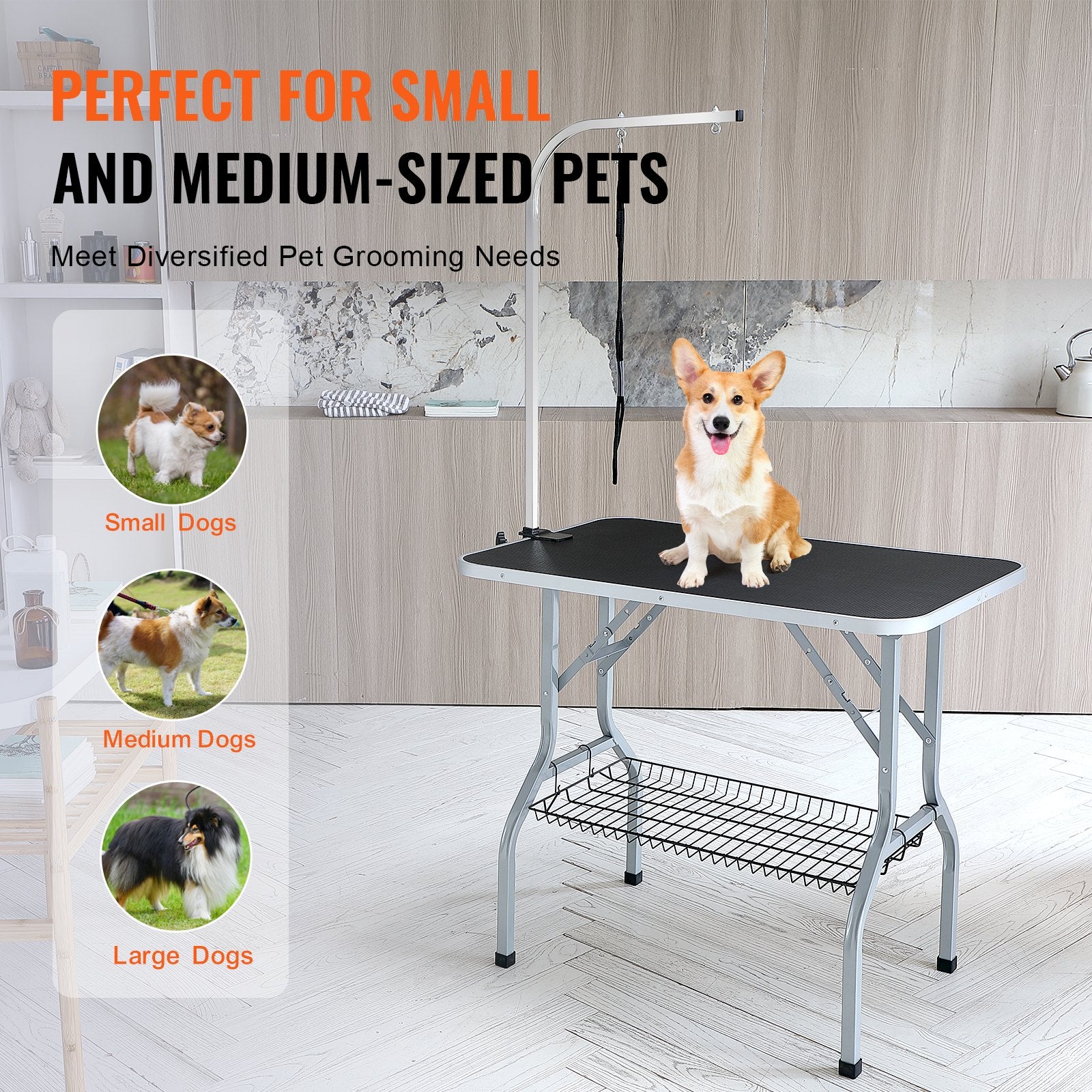 VEVOR Pet Grooming Table Arm with Clamp, 915 x 610mm Dog Grooming Station, Foldable Pets Grooming Stand for Medium and Small Dogs, Free No Sit Haunch Holder with Grooming Loop, Bearing 149.7kg 6