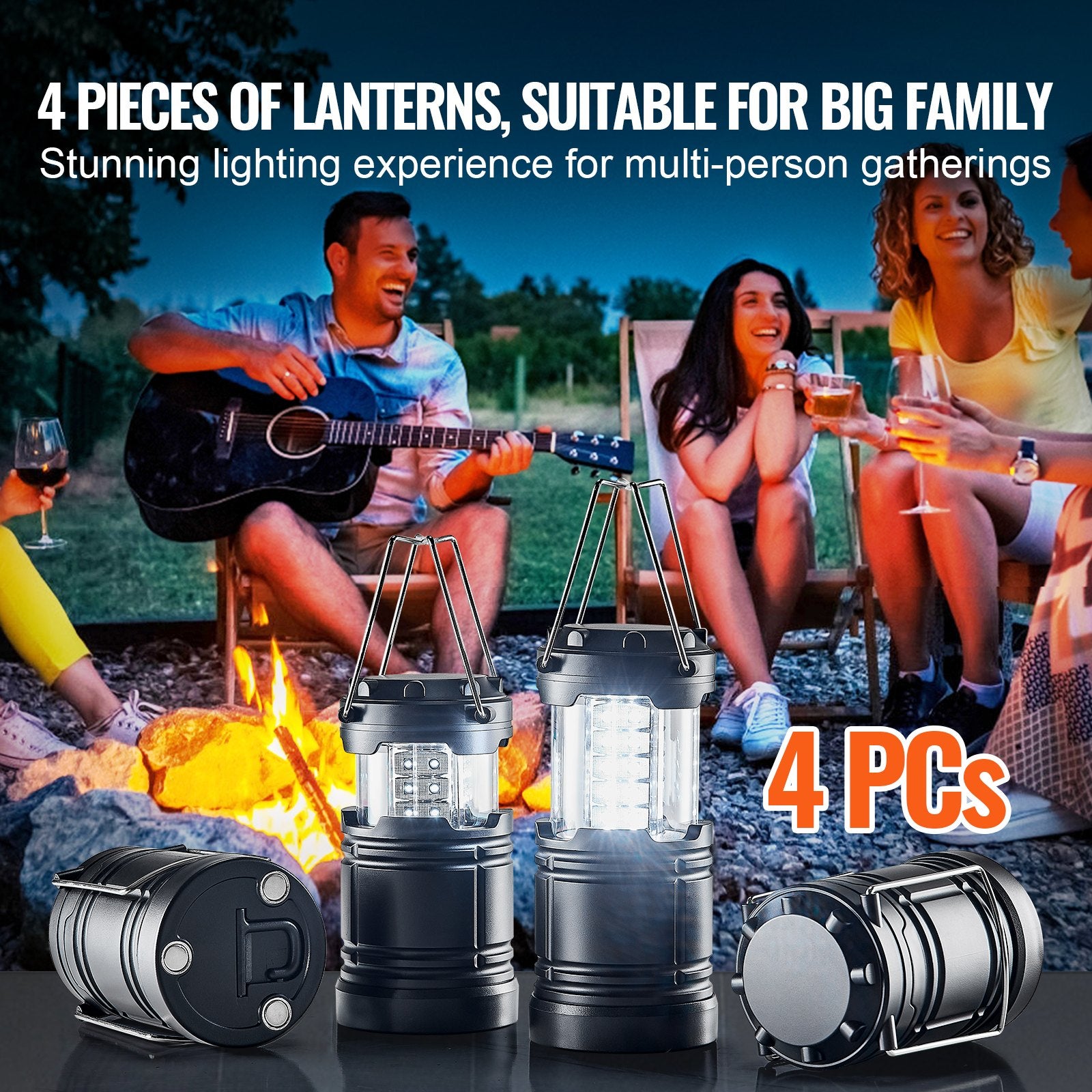 VEVOR LED Camping Lanterns Collapsible Battery Powered Flashlights Set of 4 5